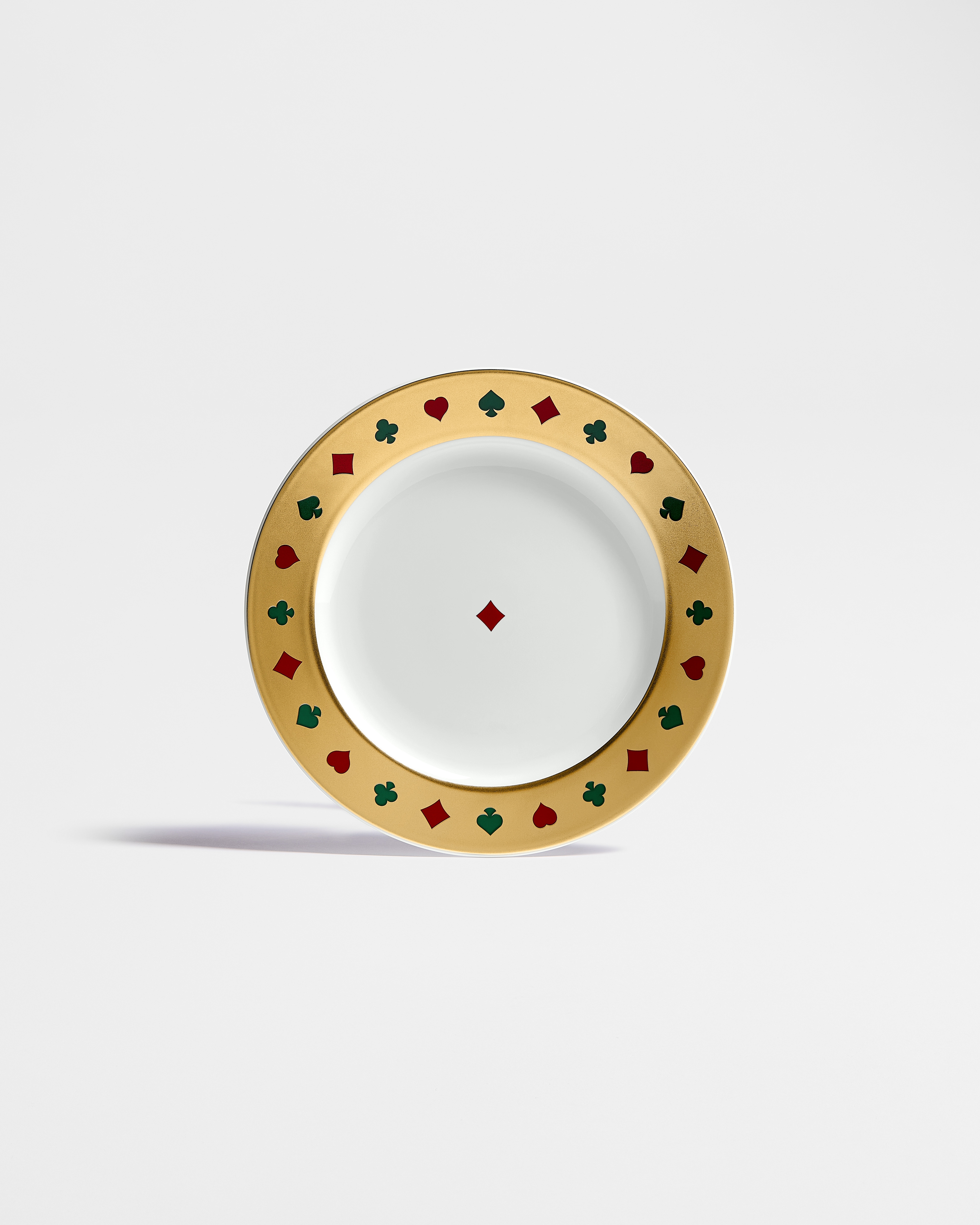 Piatto da dessert Porcellana di Limoges bianca e motivo con il seme dei quadri Bal des Jeux multicolore con oro 24 carati E01