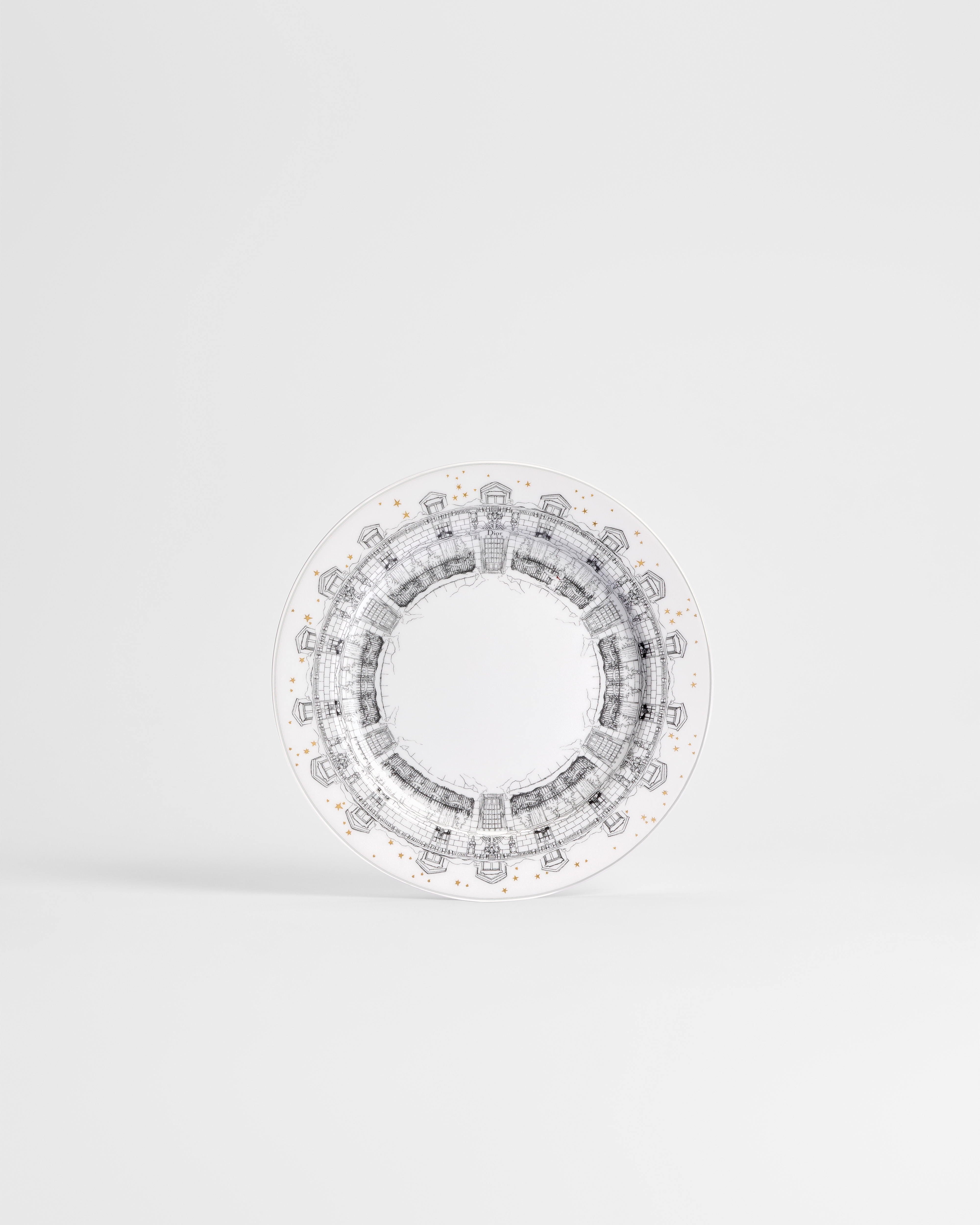 Dessert Plate White Limoges Porcelain with Gray Montaigne in the Snow Motif, 24-Karat Gold and Platinum E01