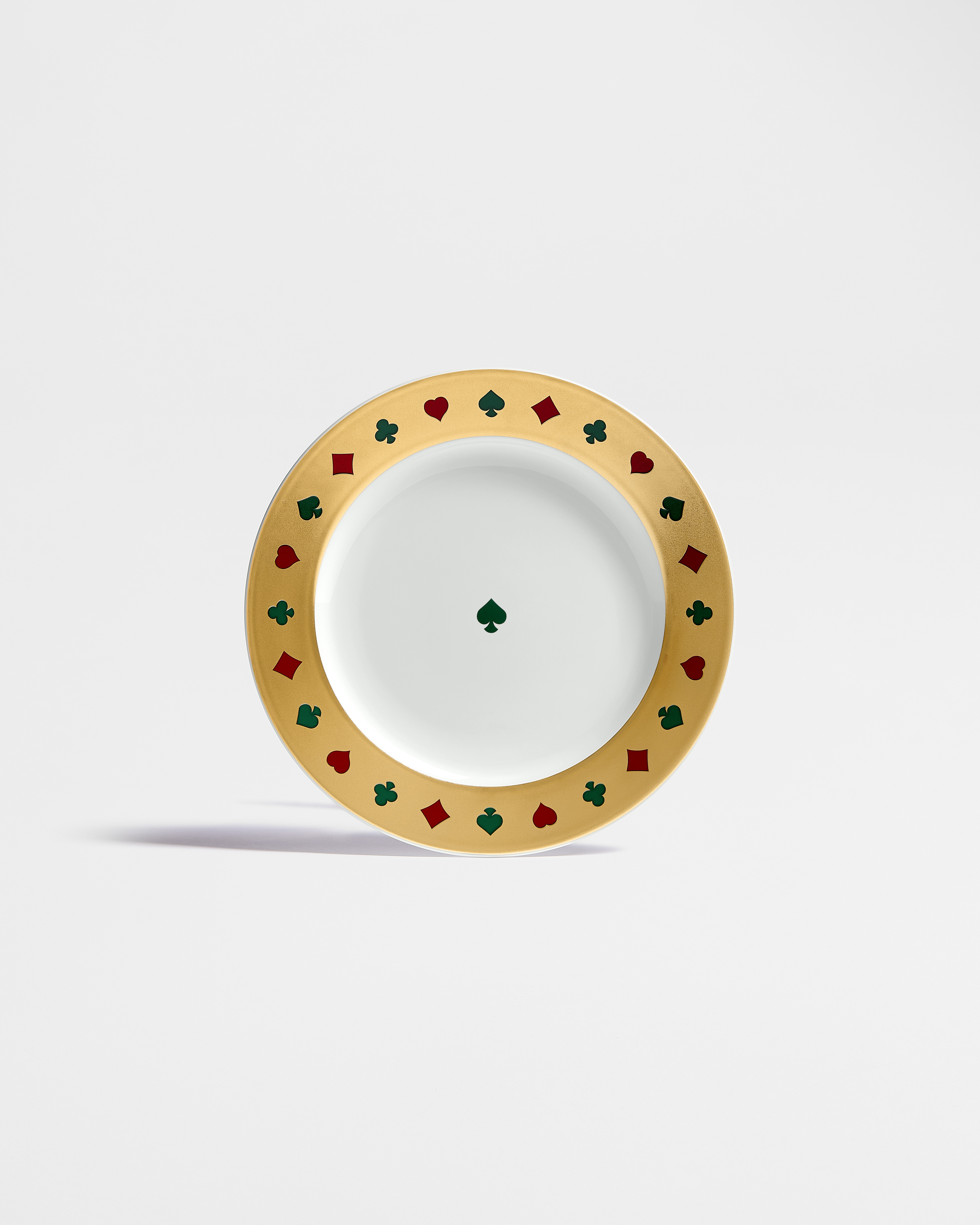 Piatto da dessert Porcellana di Limoges bianca e motivo con il seme delle picche Bal des Jeux multicolore con oro 24 carati E01