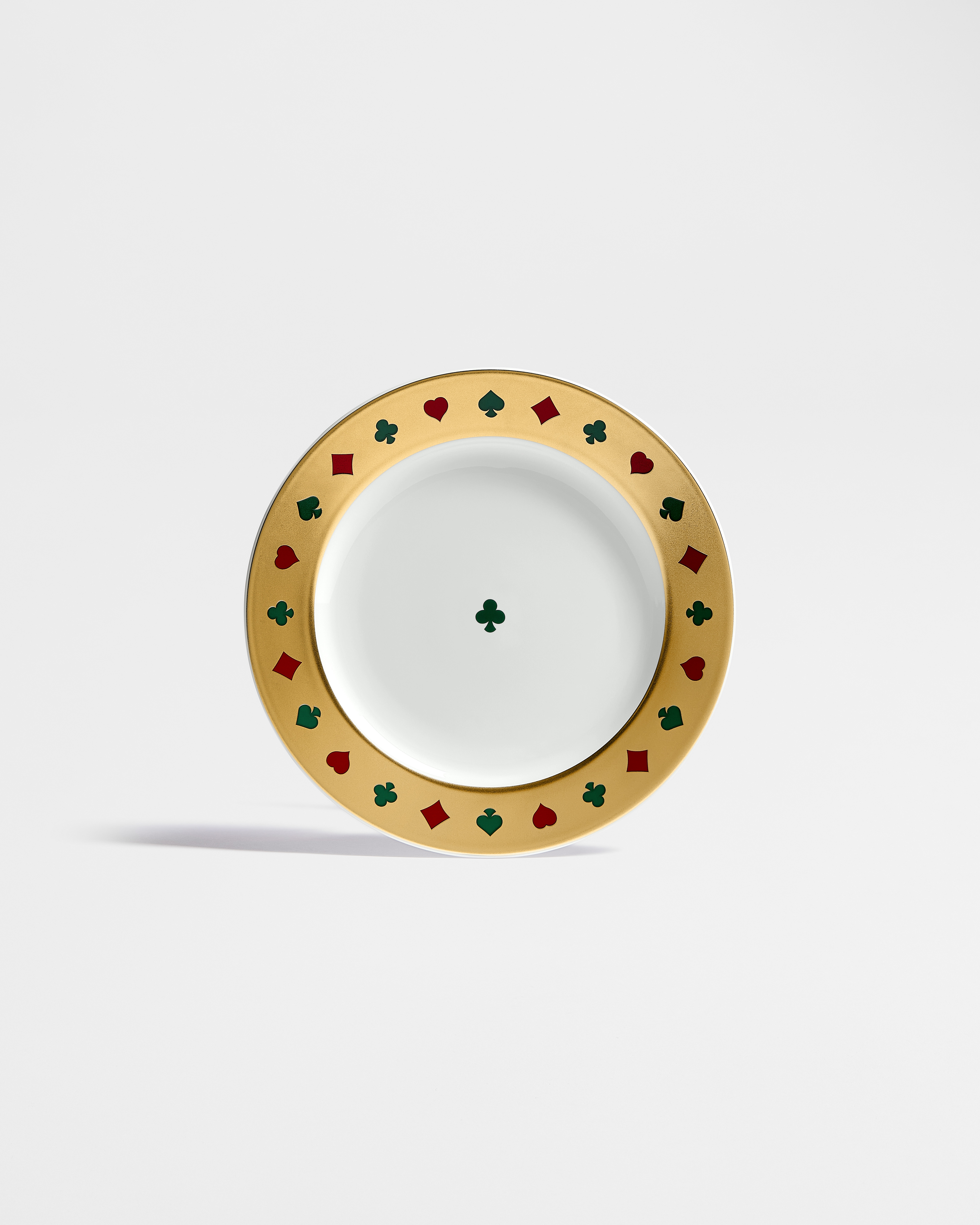 Piatto da dessert Porcellana di Limoges bianca con motivo con il seme dei fiori Bal des Jeux multicolore e oro 24 carati E01