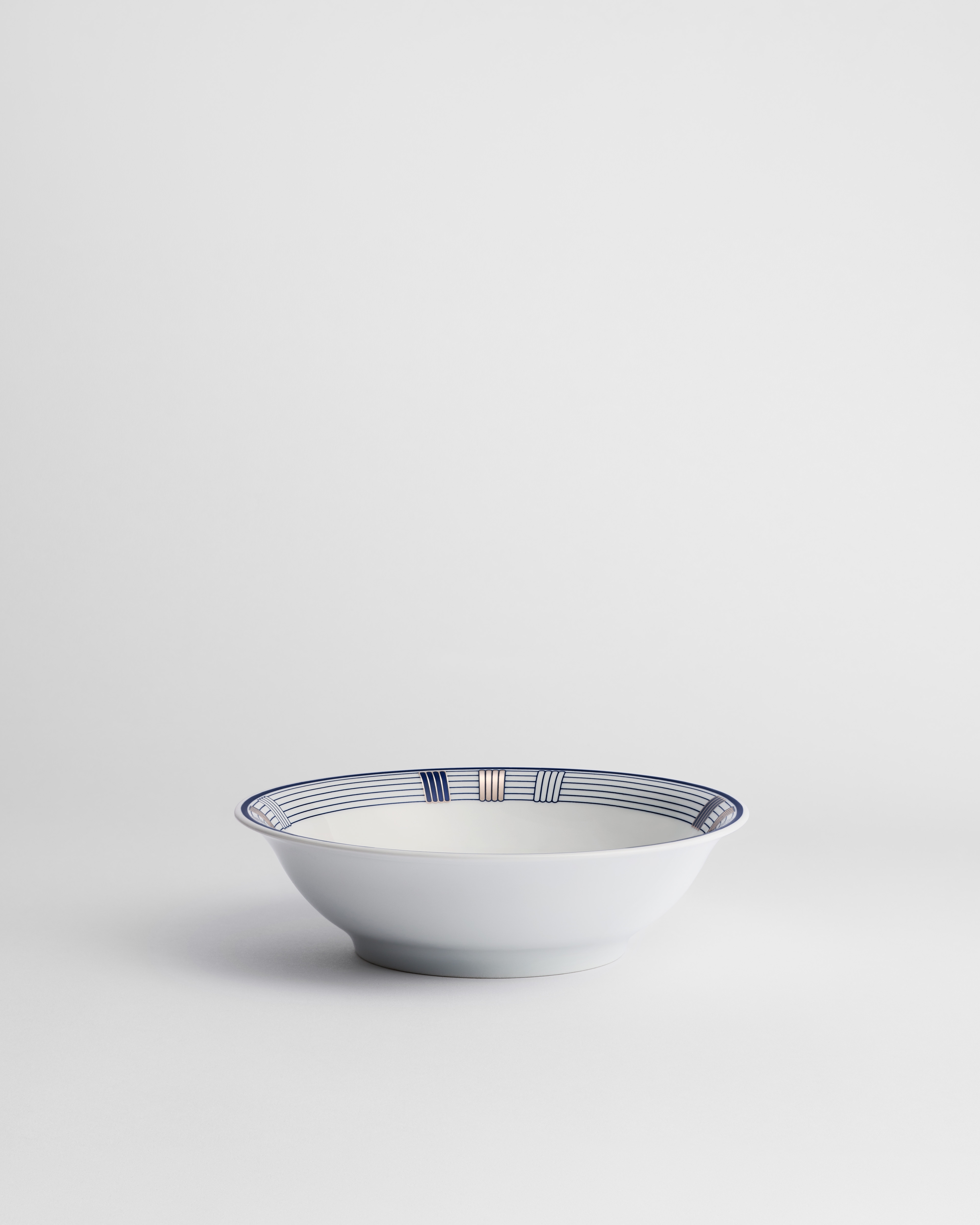 Cereal Bowl White Limoges Porcelain with Blue Godron Motif E01
