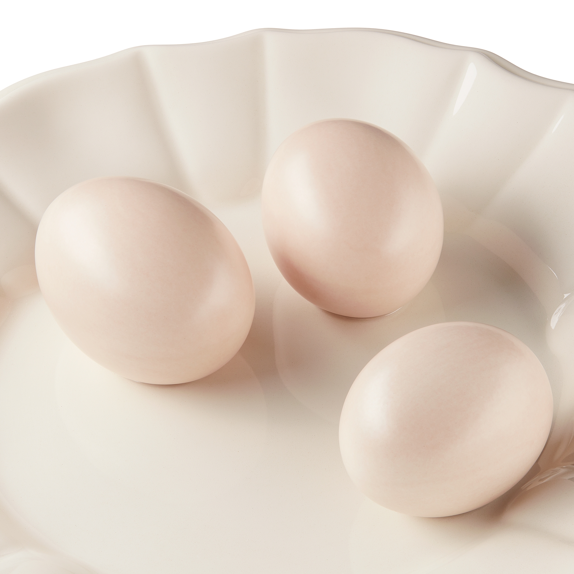 Assiette décorative Faïence écrue à motif 3 œufs en trompe-l'œil E09