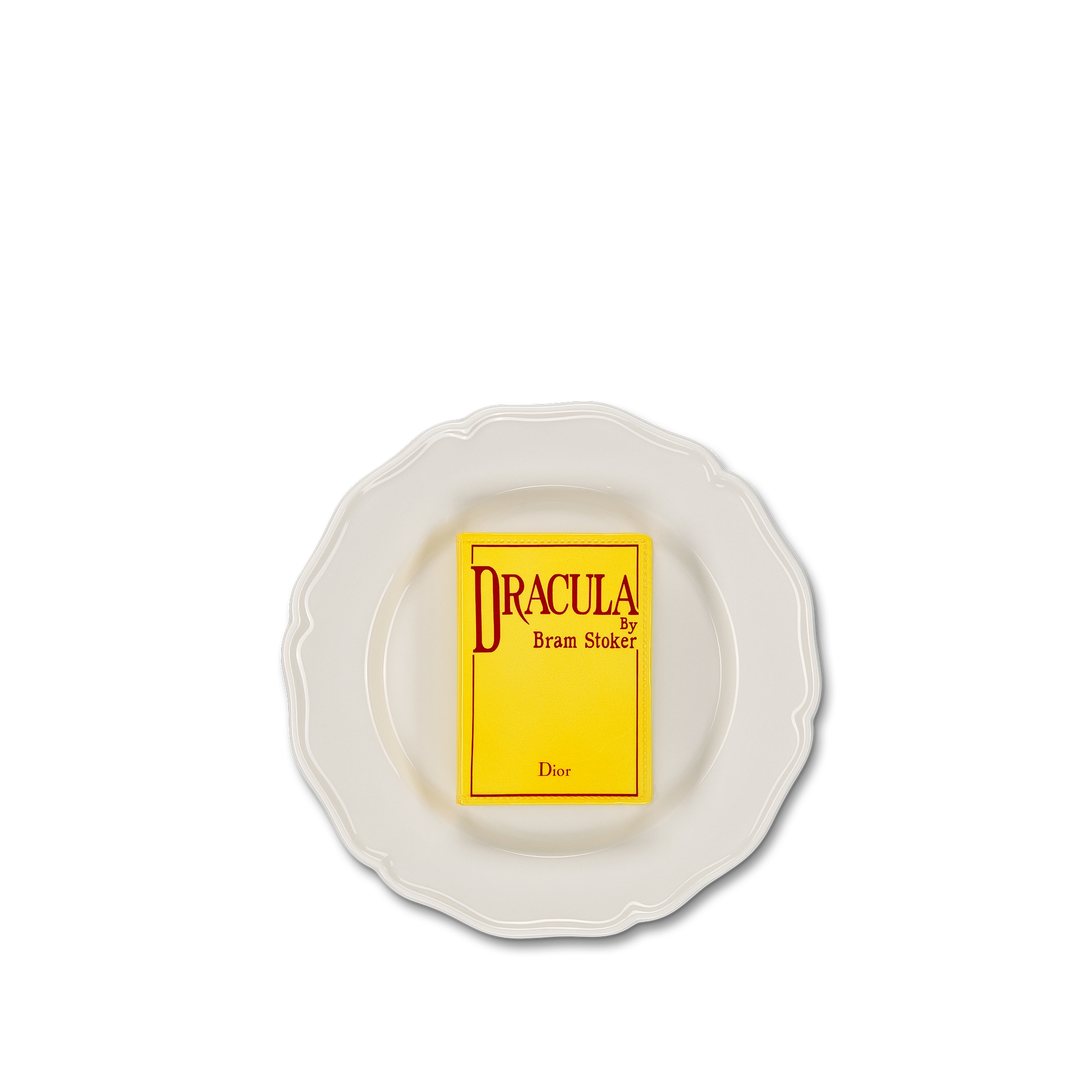 Decorative Plate White Ceramic with Trompe-l'Oeil Book Cover Motif E01