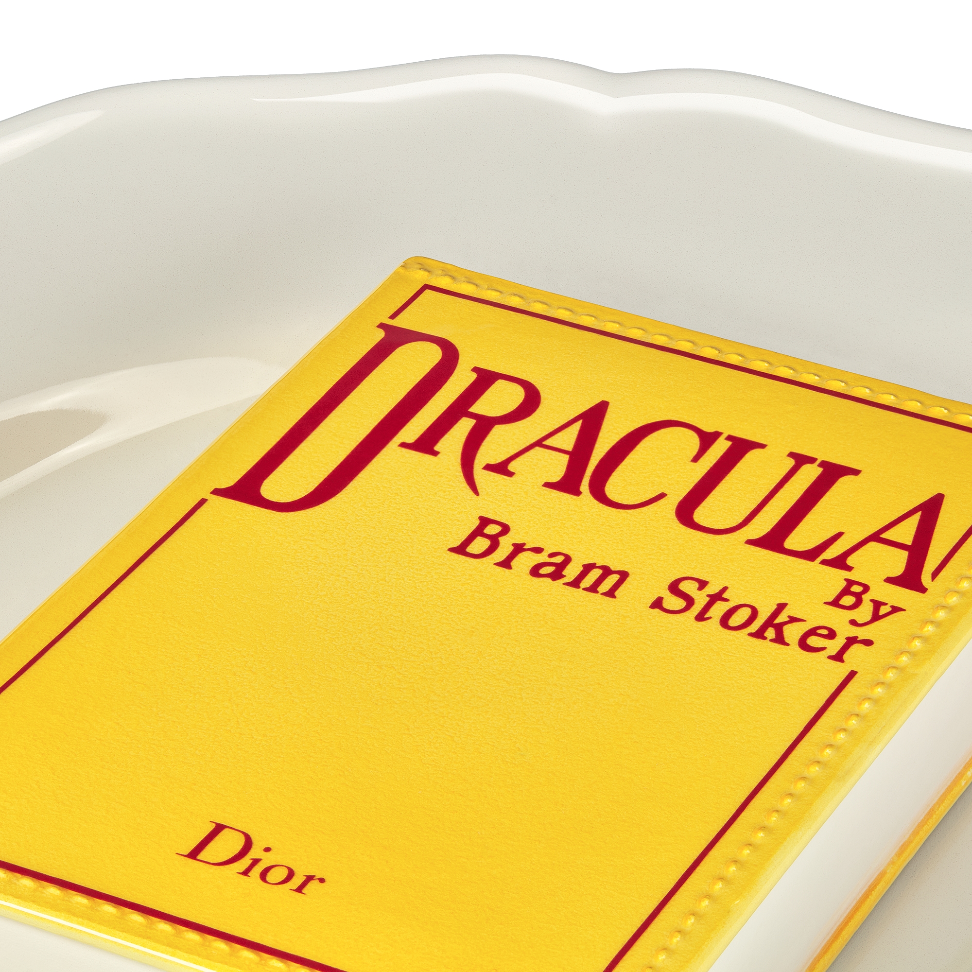 Piatto decorativo Ceramica bianca con motivo Book Cover effetto trompe-l’oeil E09