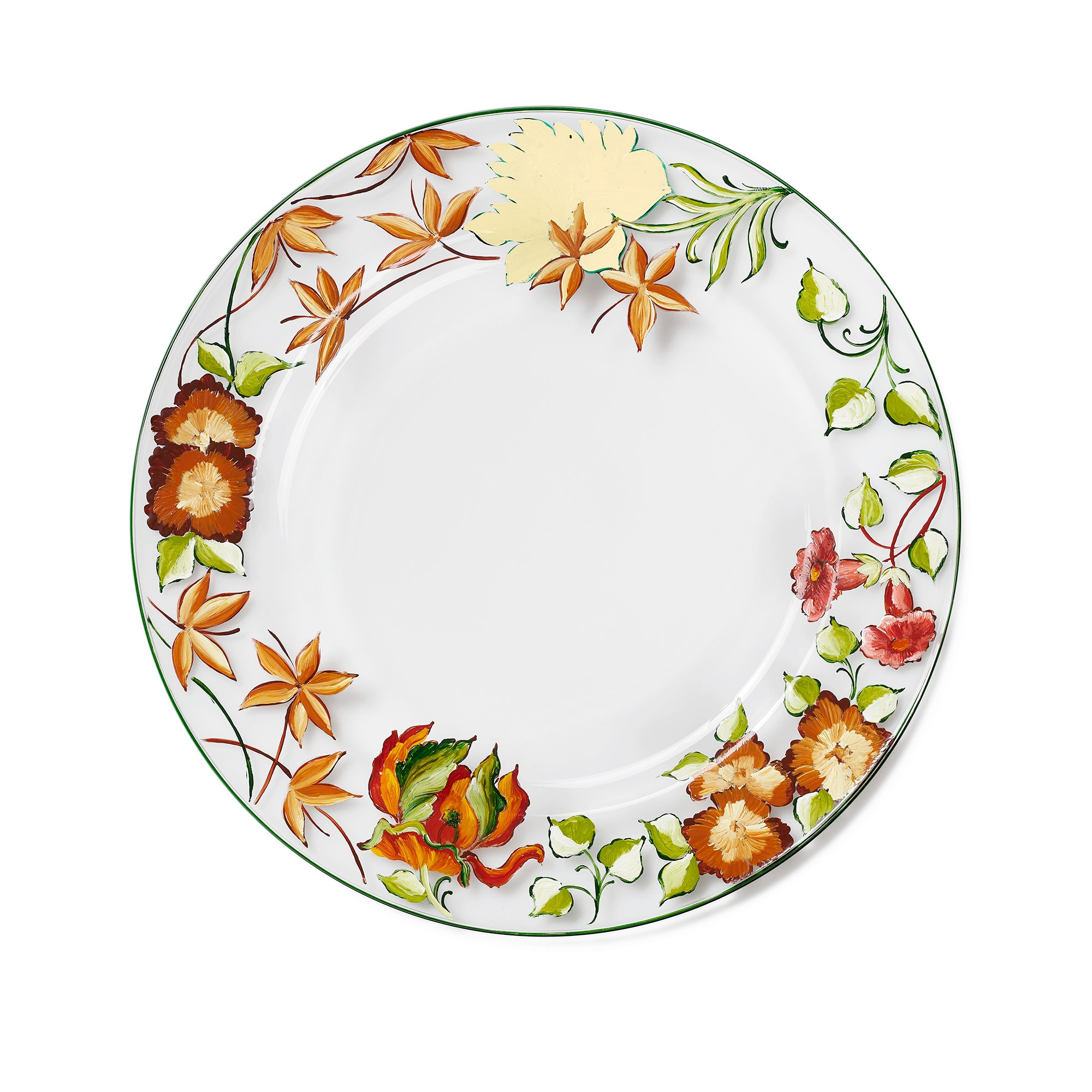 Dinner Plate Glass with Multicolor Floral Motif E08
