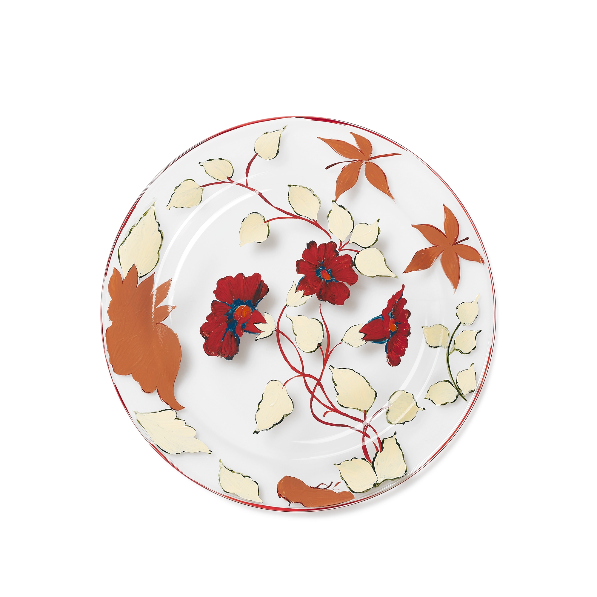 Dessert Plate Glass with Multicolor Floral Motif E08