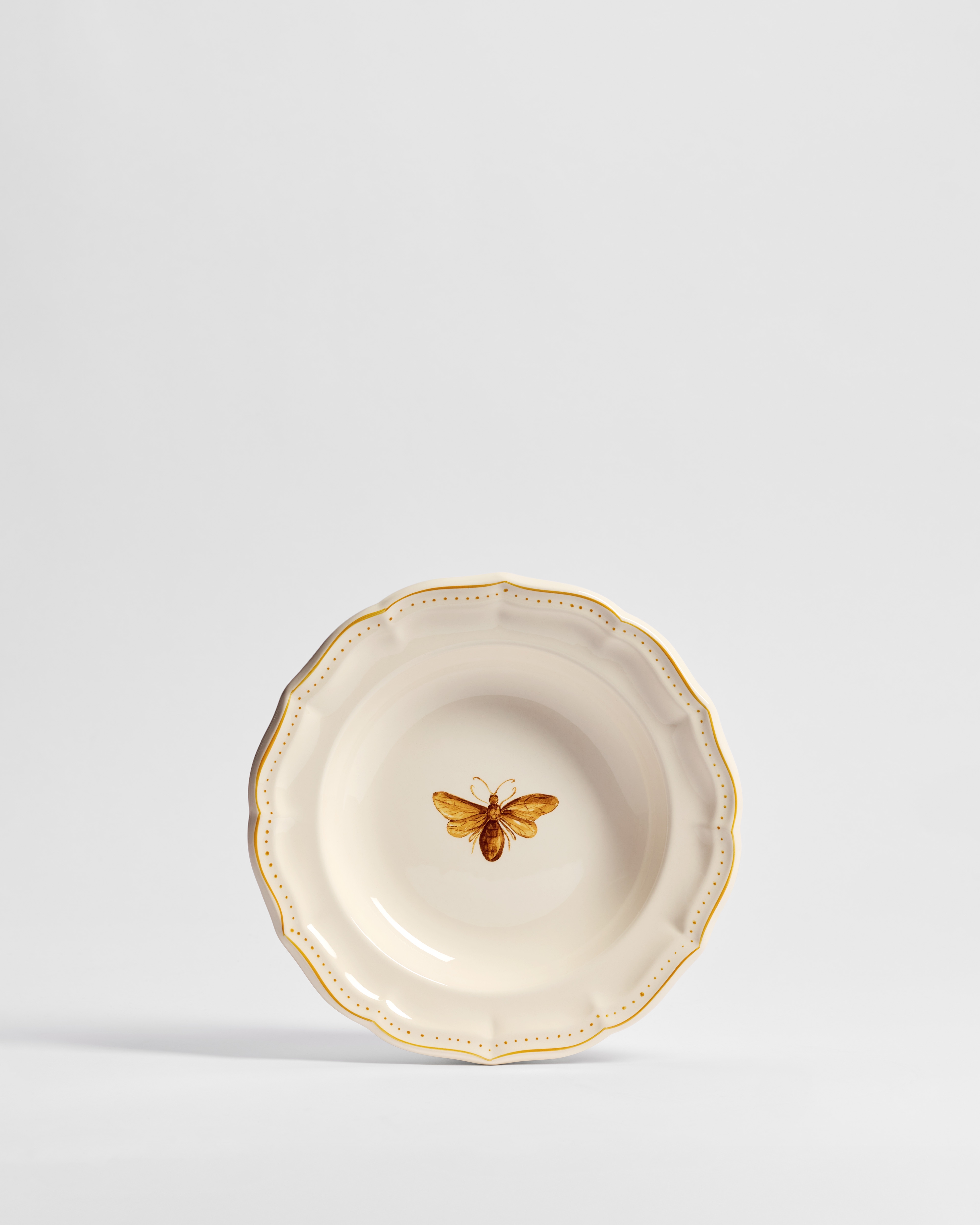 Soup Plate Ecru and Yellow Earthenware with Bee Motif E01