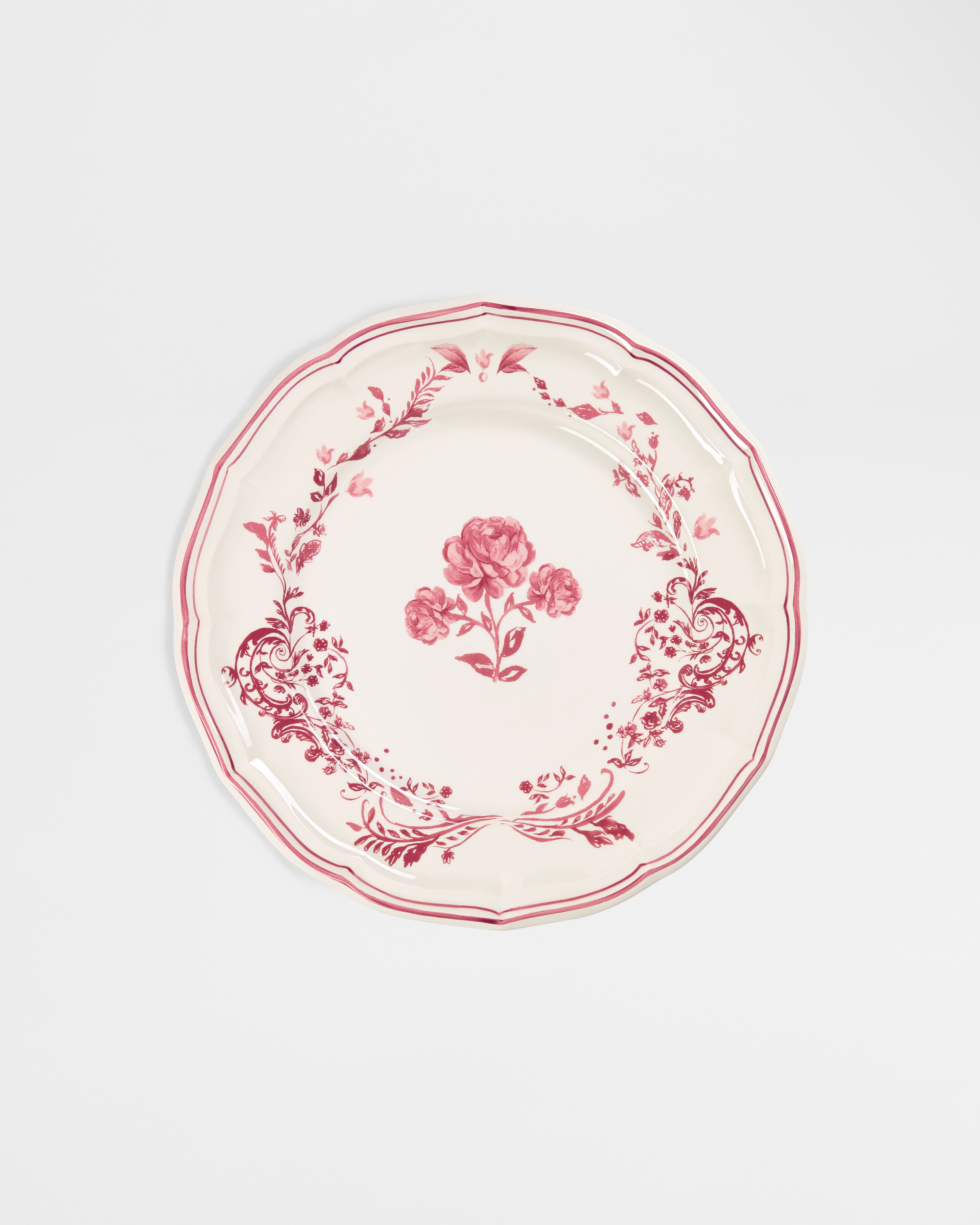 Piatto piano Ceramica con rosa E01