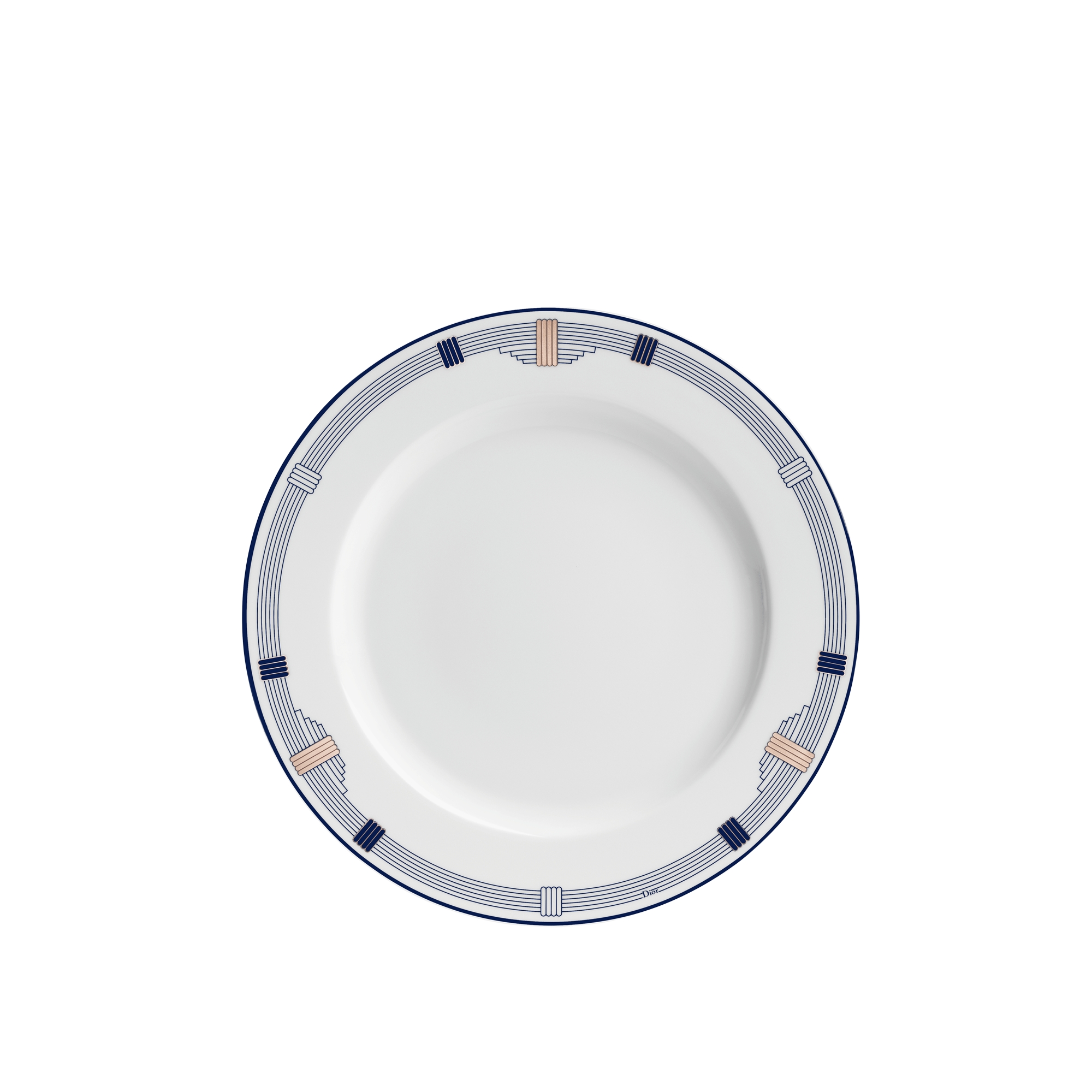 Decorative Plate White Limoges Porcelain with Blue Godron Motif