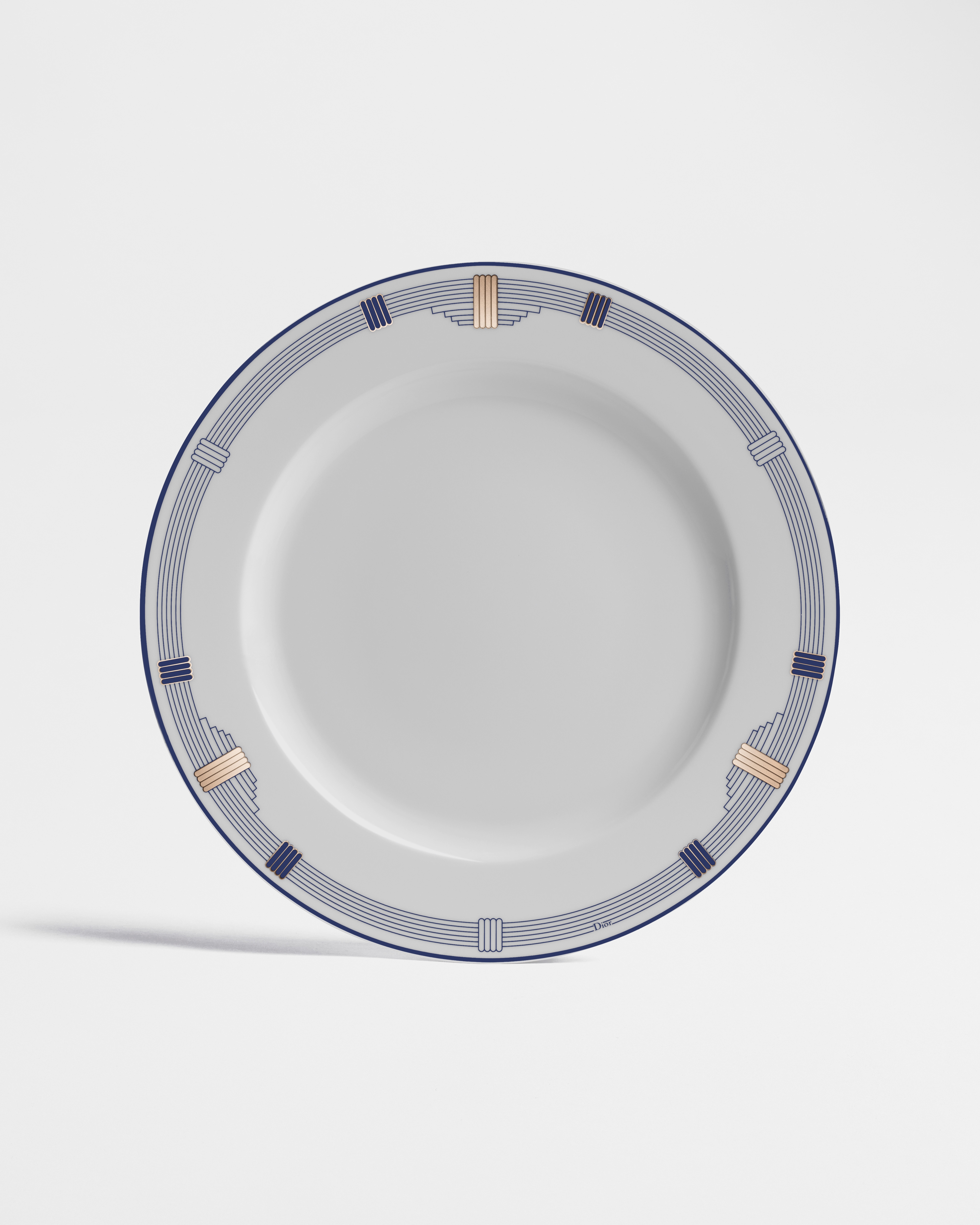 Decorative Plate White Limoges Porcelain with Blue Godron Motif E01