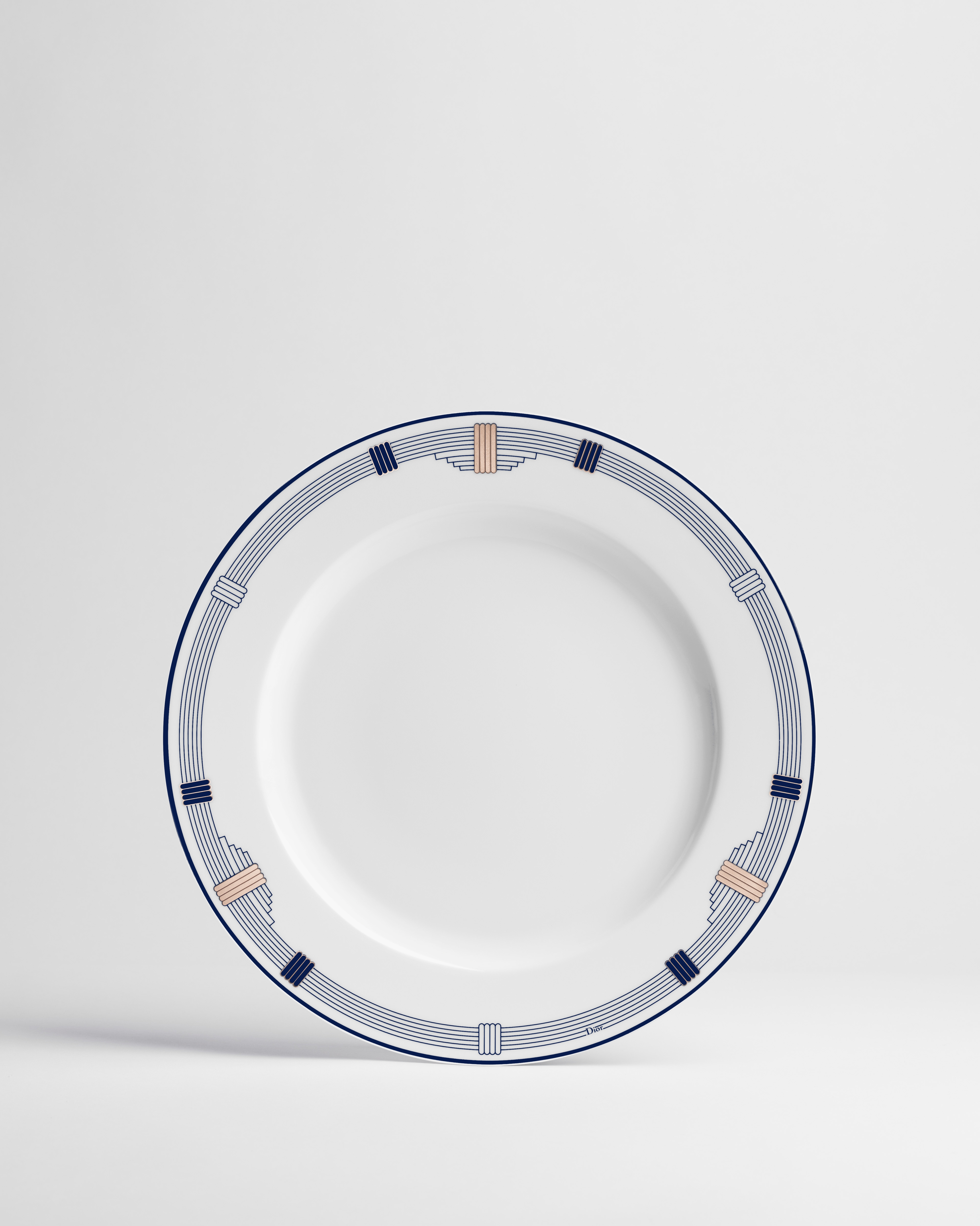 Decoratief bord Wit Limoges-porselein met blauw Godron-motief E01