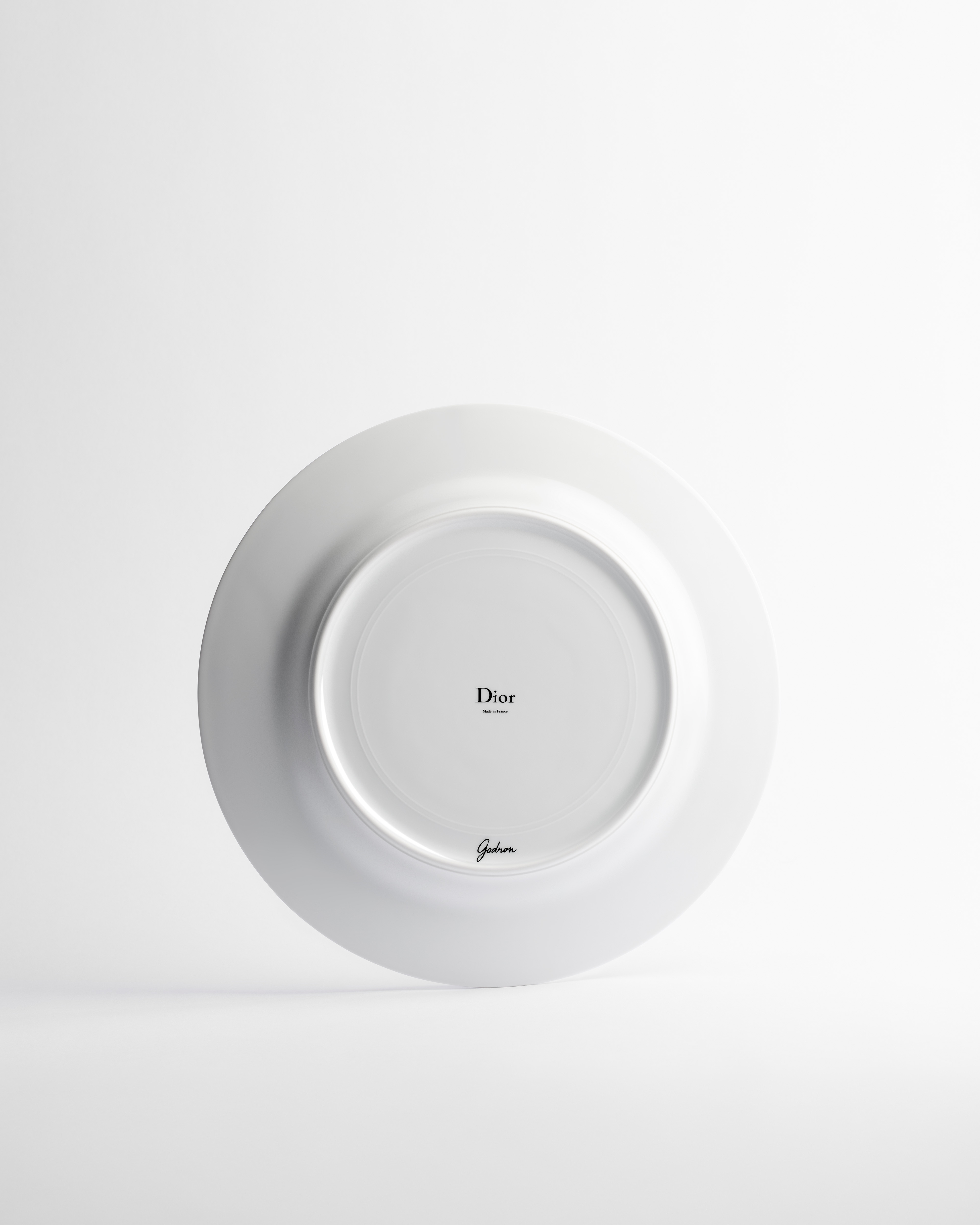 Assiette à dîner Porcelaine de Limoges blanche à motif Godron bleu E08