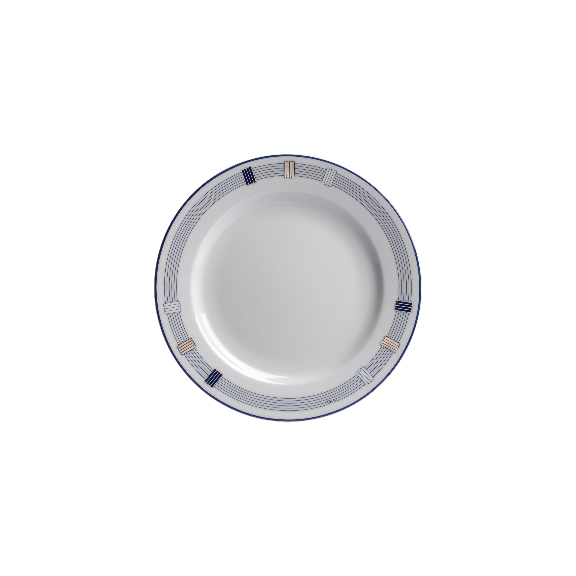 Dessert Plate White Limoges Porcelain with Blue Godron Motif | DIOR