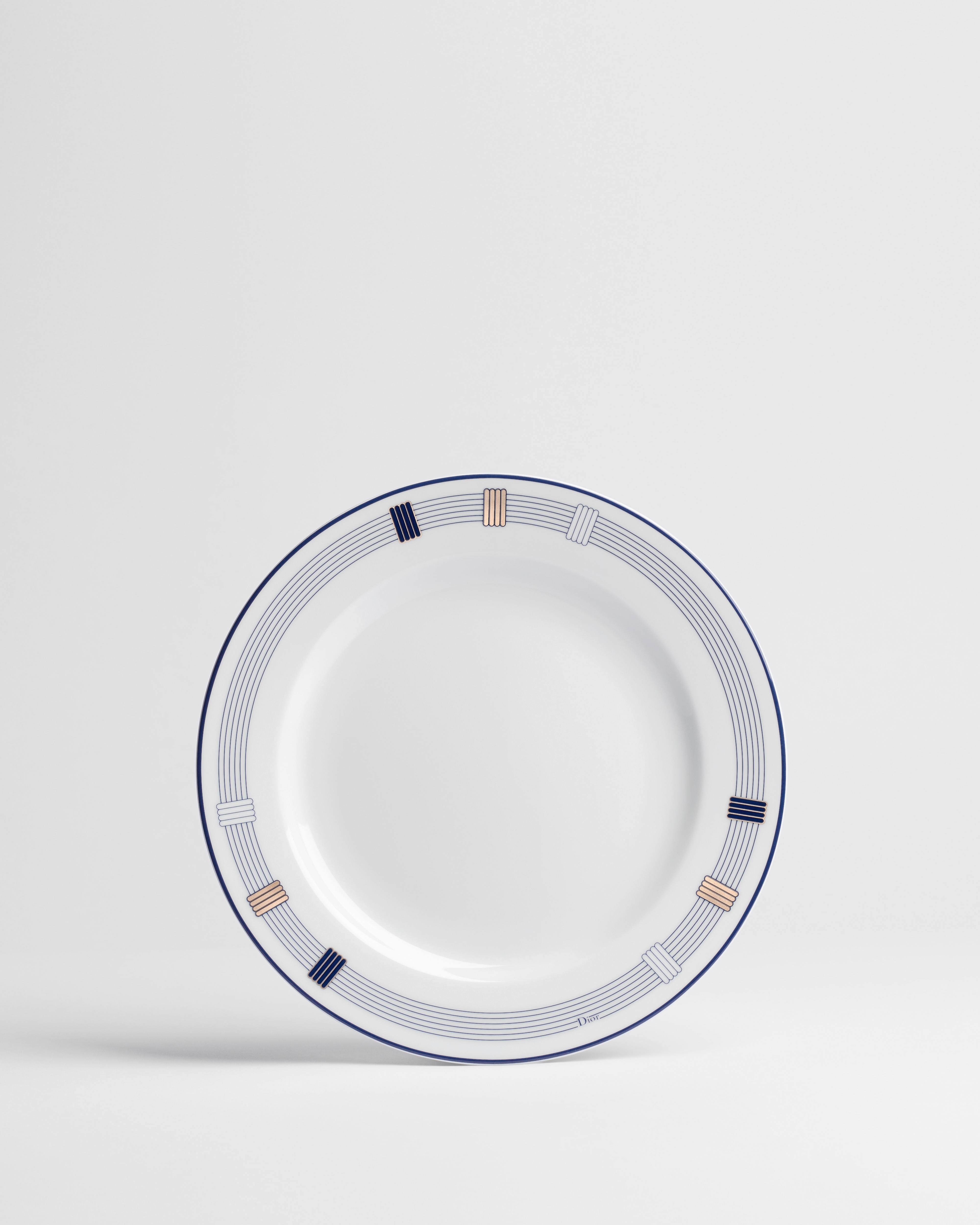 Dessertbord Wit Limoges-porselein met blauw Godron-motief E01