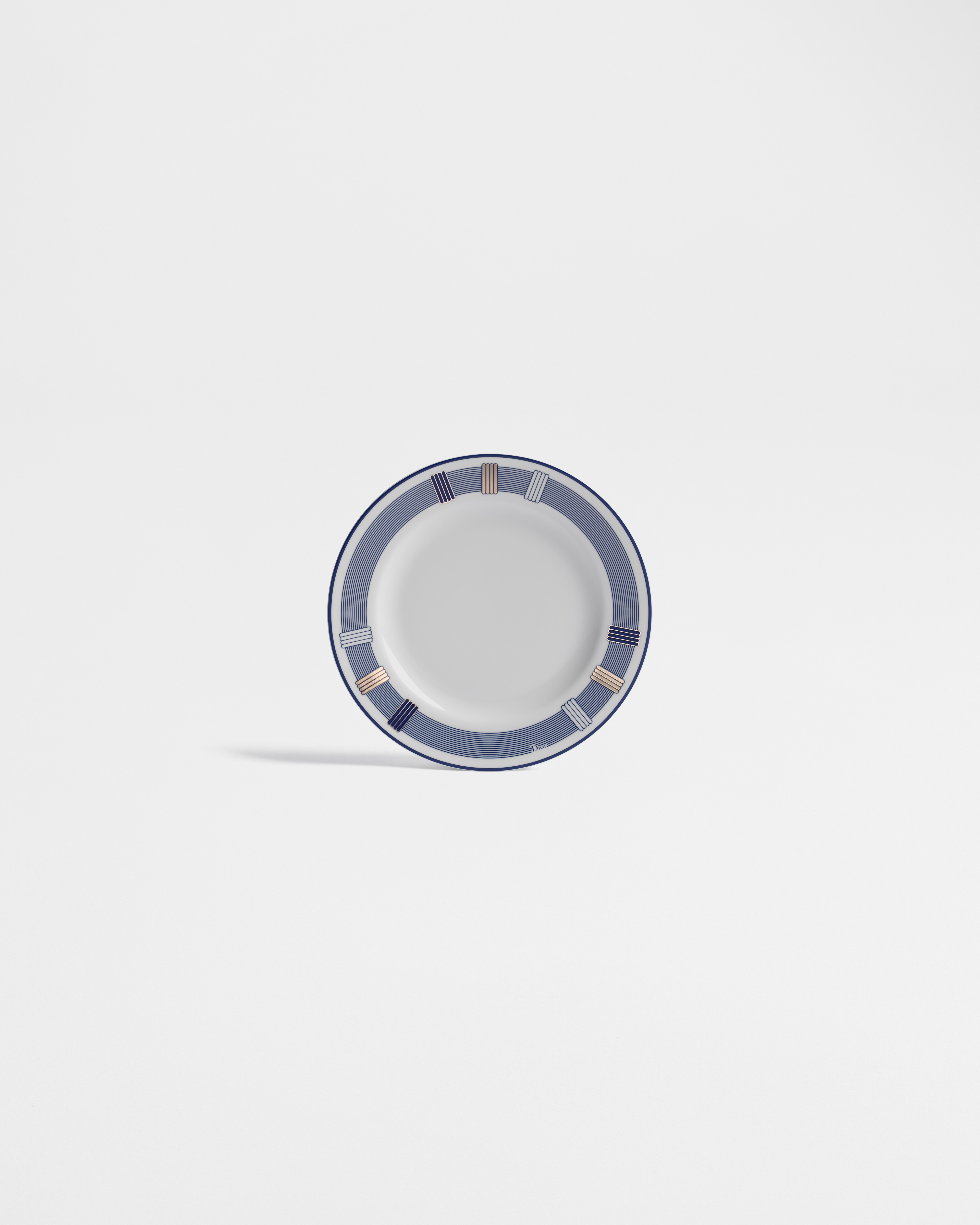 Piatto da contorno Porcellana di Limoges bianca con motivo Godron blu E01