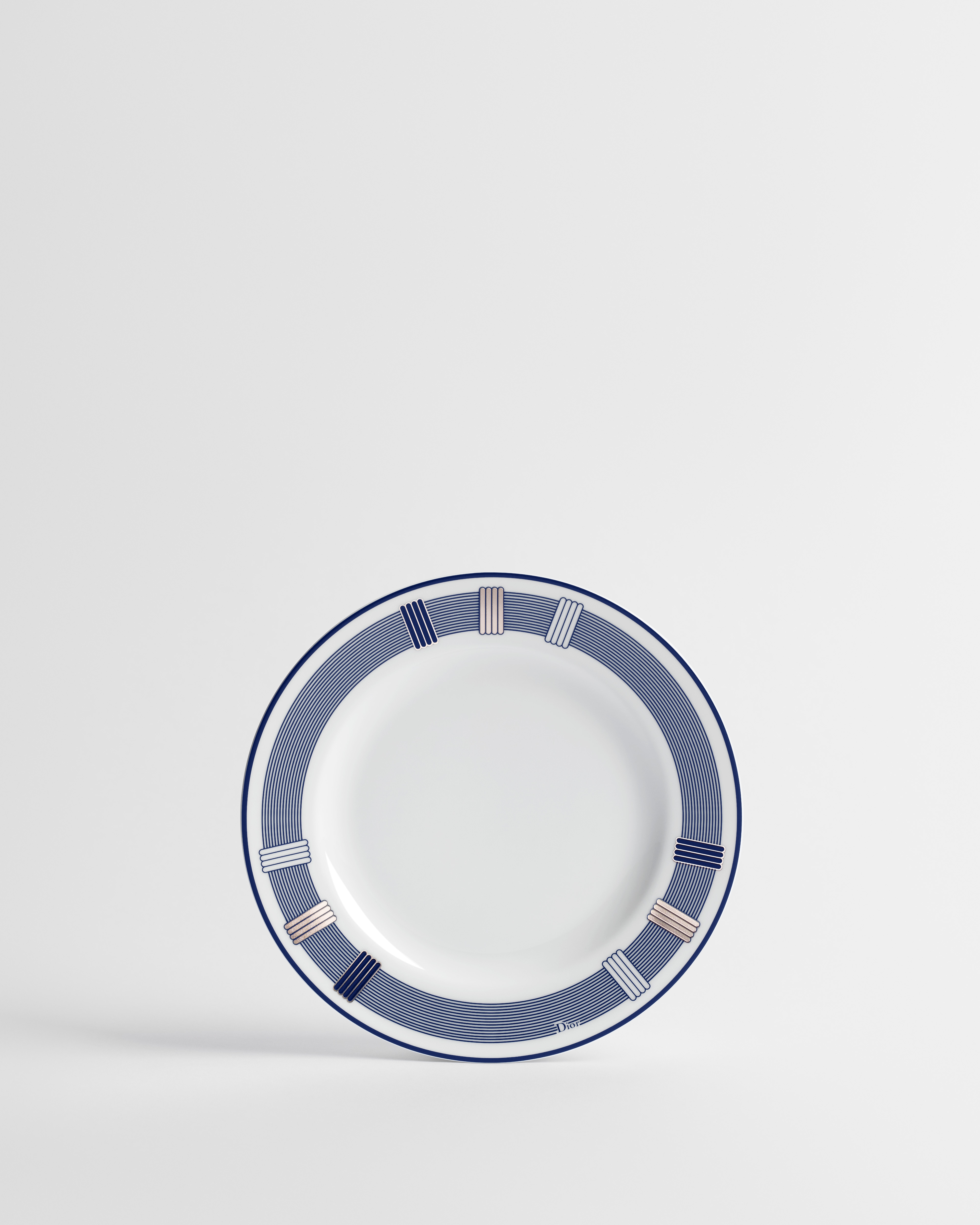 Klein bordje Wit Limoges-porselein met blauw Godron-motief E01