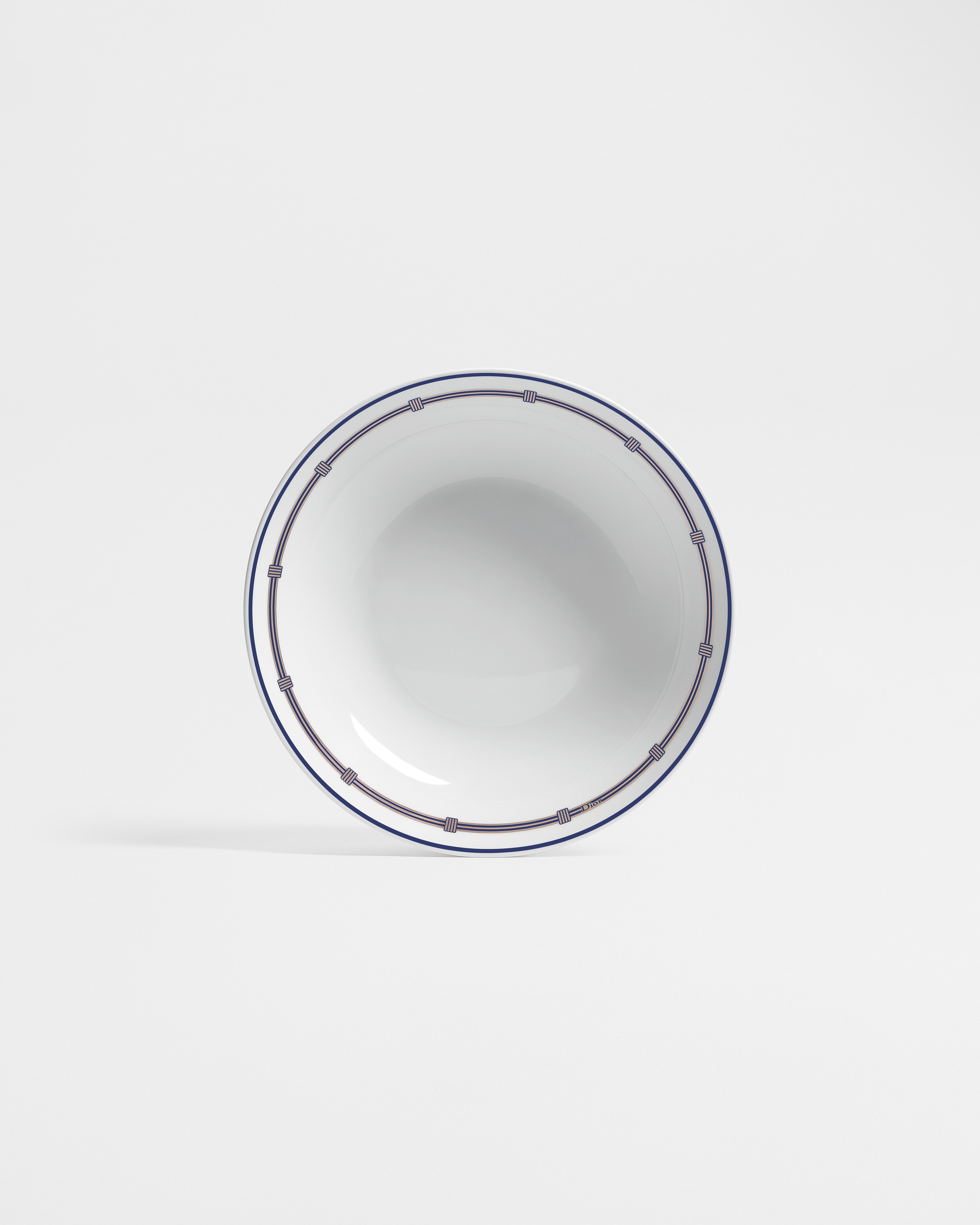 Soup Plate White Limoges Porcelain with Blue Godron Motif E01