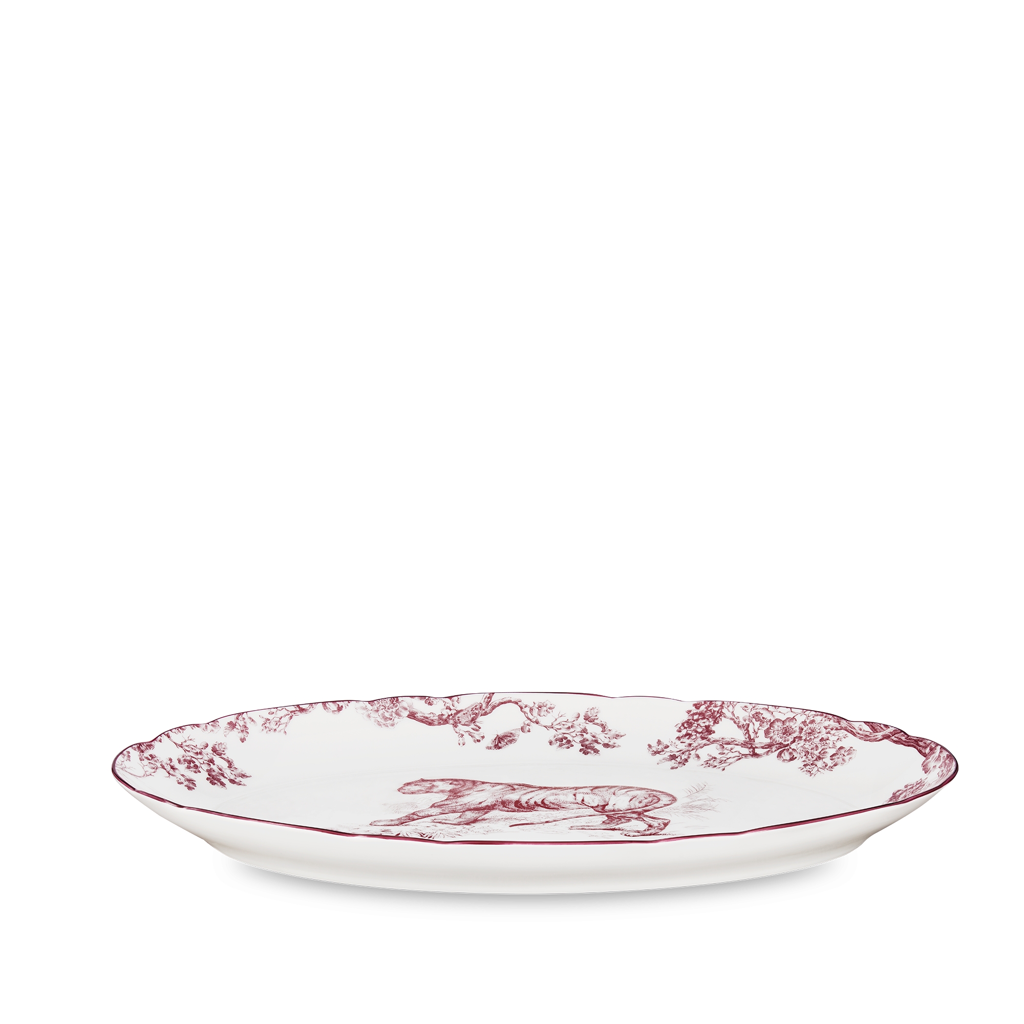 Plat ovale Toile de Jouy, Tigre, bordeaux E03