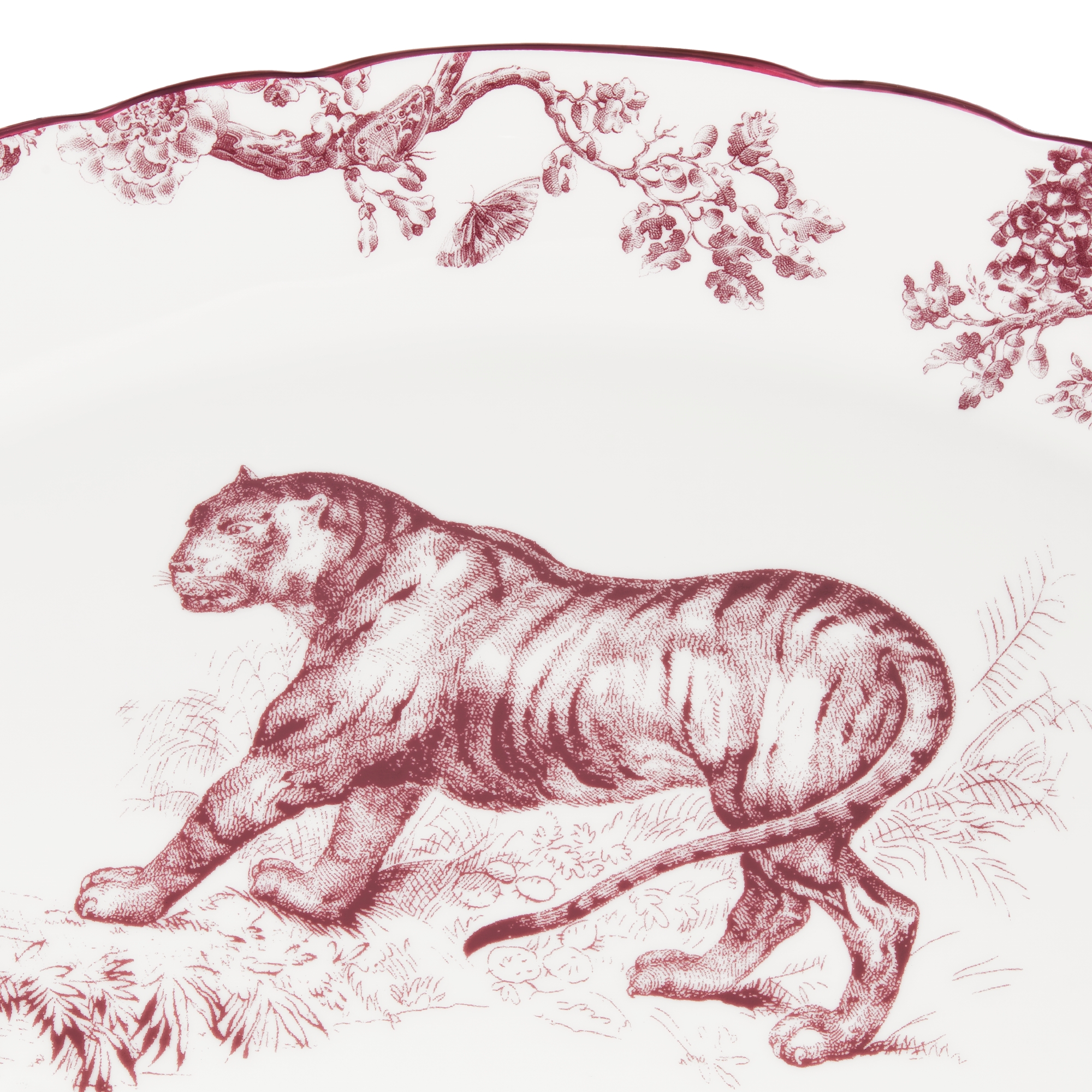 Plat ovale Toile de Jouy, Tigre, bordeaux E09