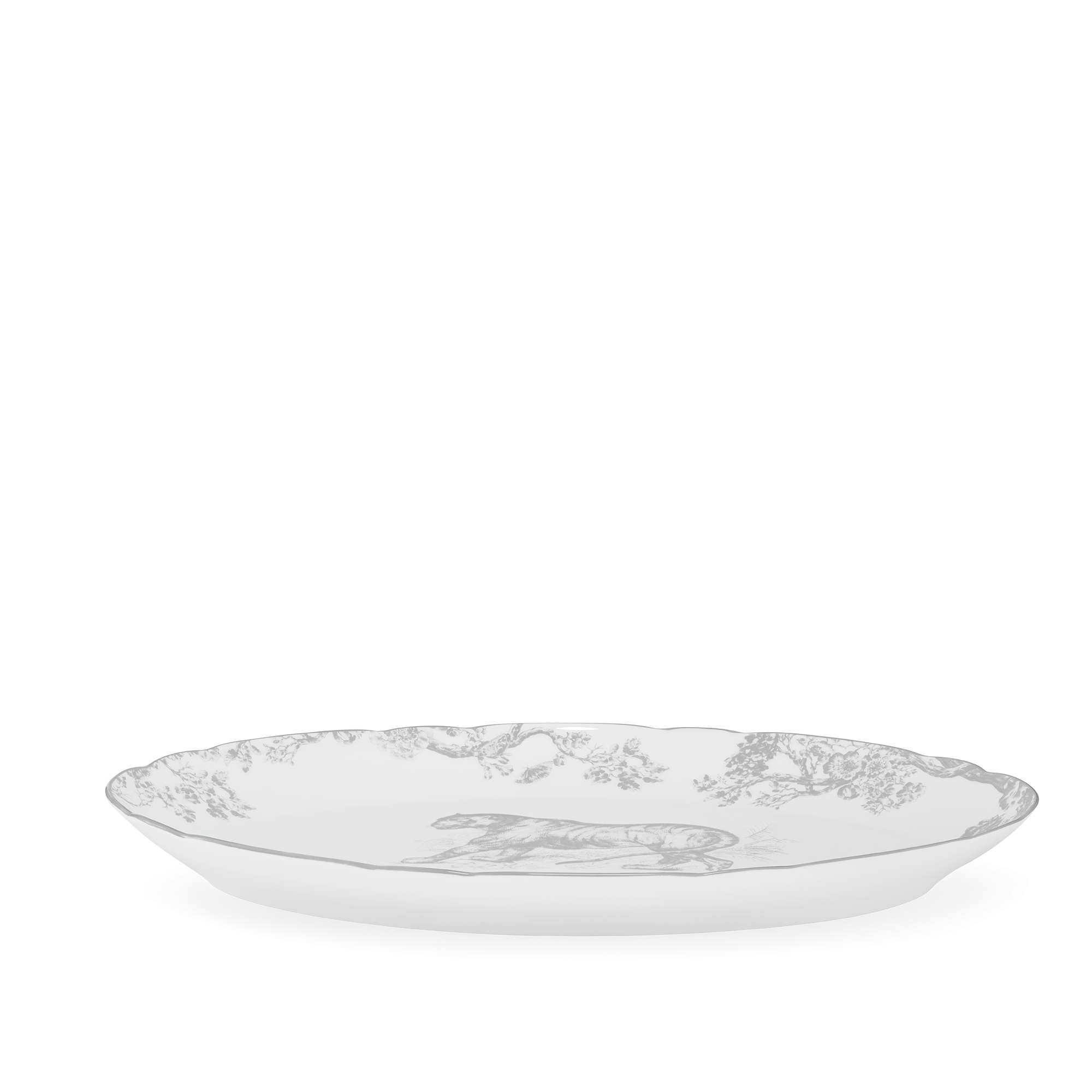Ovaal bord Wit en grijs Toile de Jouy-motief E03