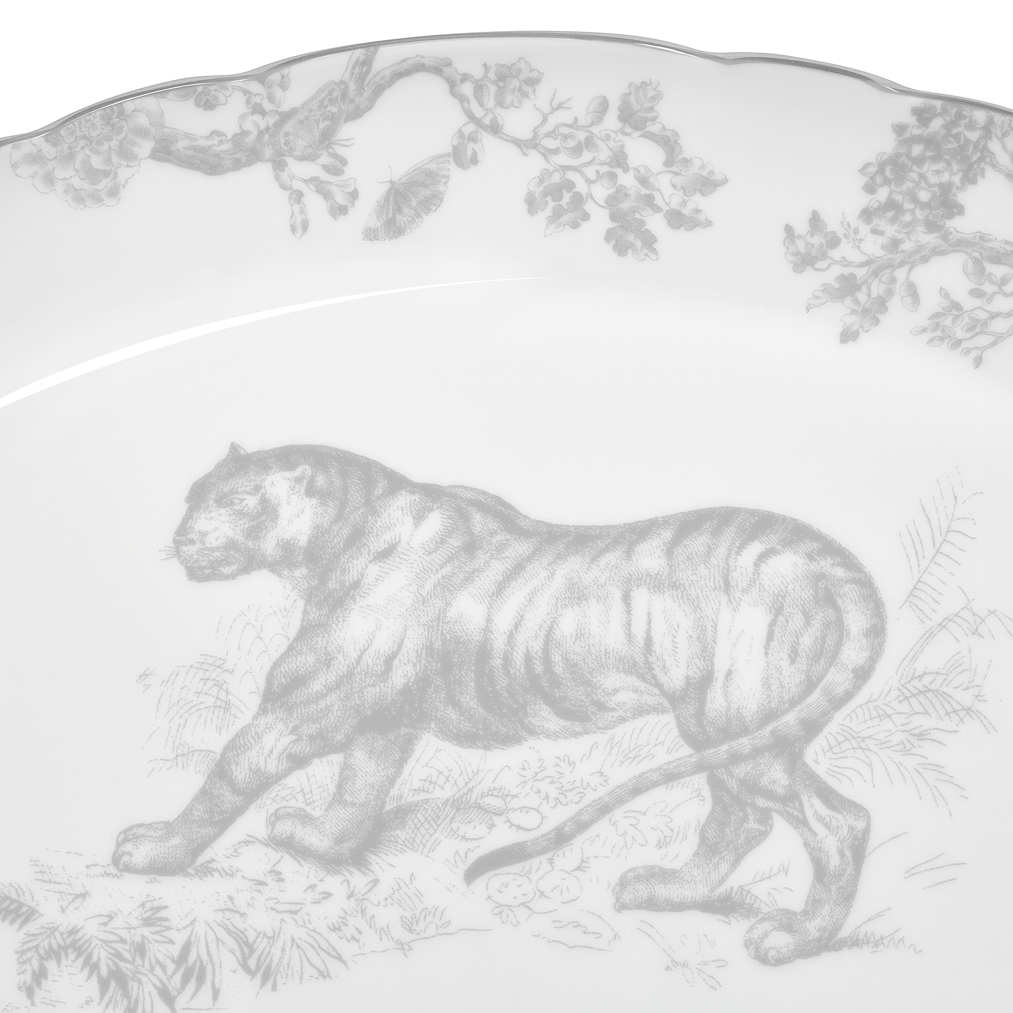 Ovaal bord Wit en grijs Toile de Jouy-motief E09