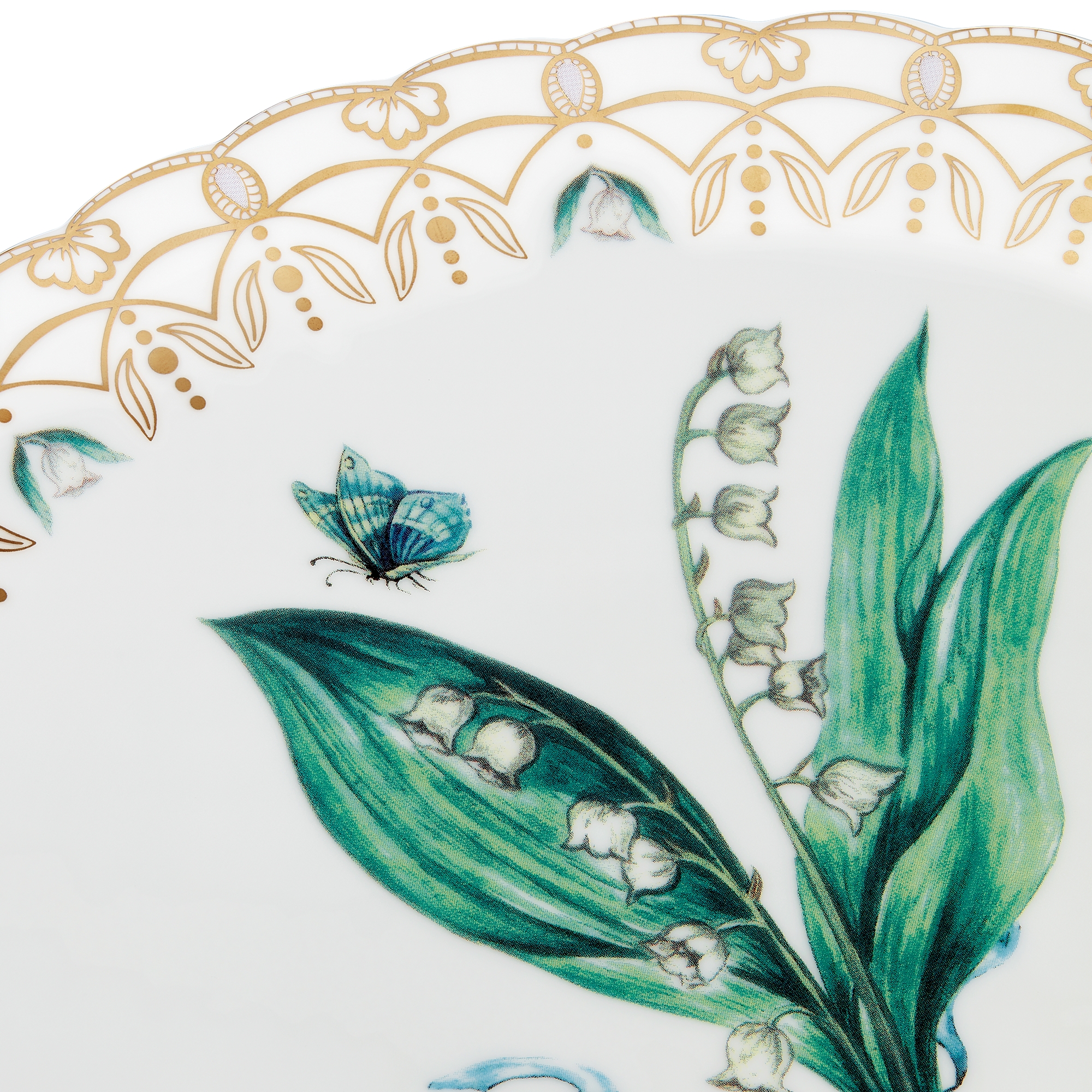 Dinner Plate Porcelain with Multicolor Lily of the Valley Motif and 24-Carat Gold E09