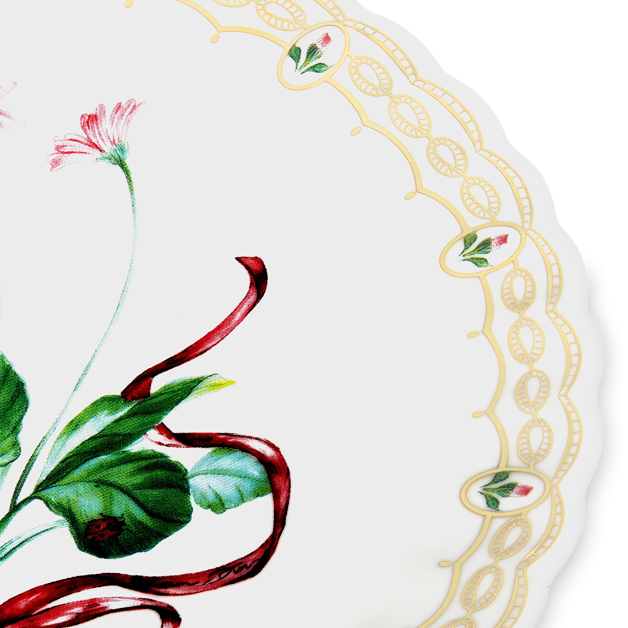 Dessert Plate Porcelain with Multicolor Daisy Motif and 24-Carat Gold E09