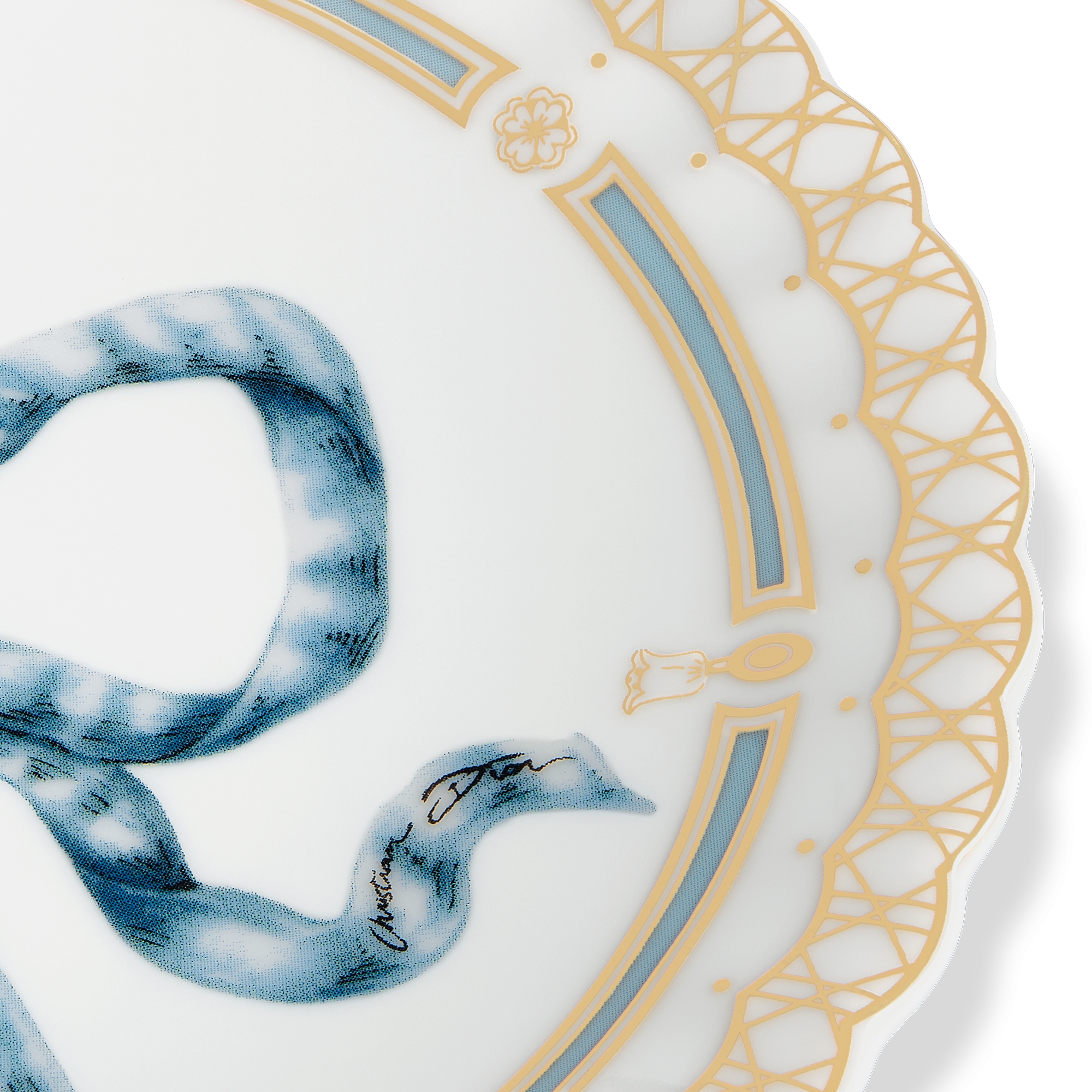 Side Plate Porcelain with Blue Bow Motif and 24-Carat Gold E09
