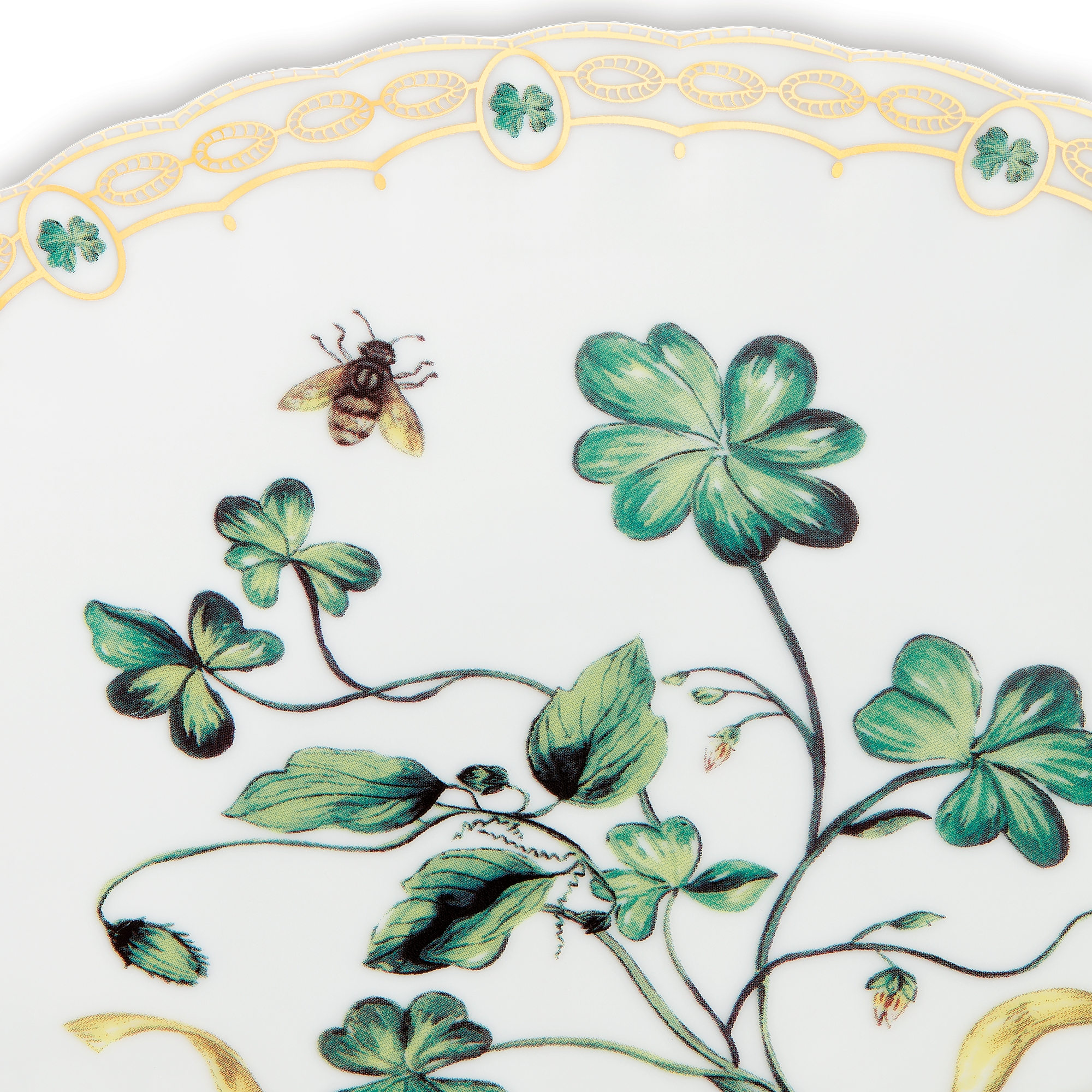 Dessert Plate Porcelain with Multicolor Clover Motif and 24-Carat Gold E09