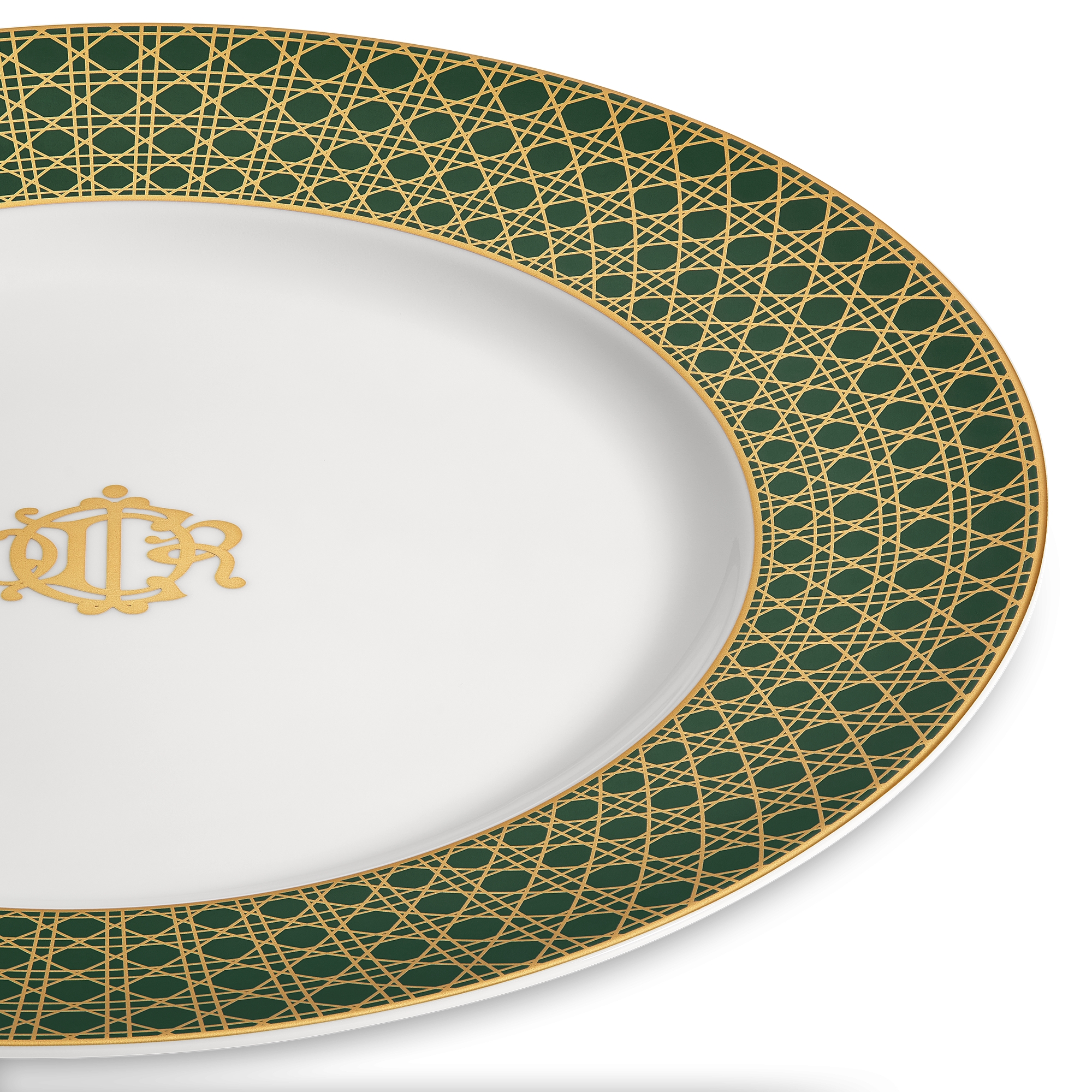 Dinerbord Wit Limoges-porselein met groen en 24-karaats gouden Cannage-motief E09