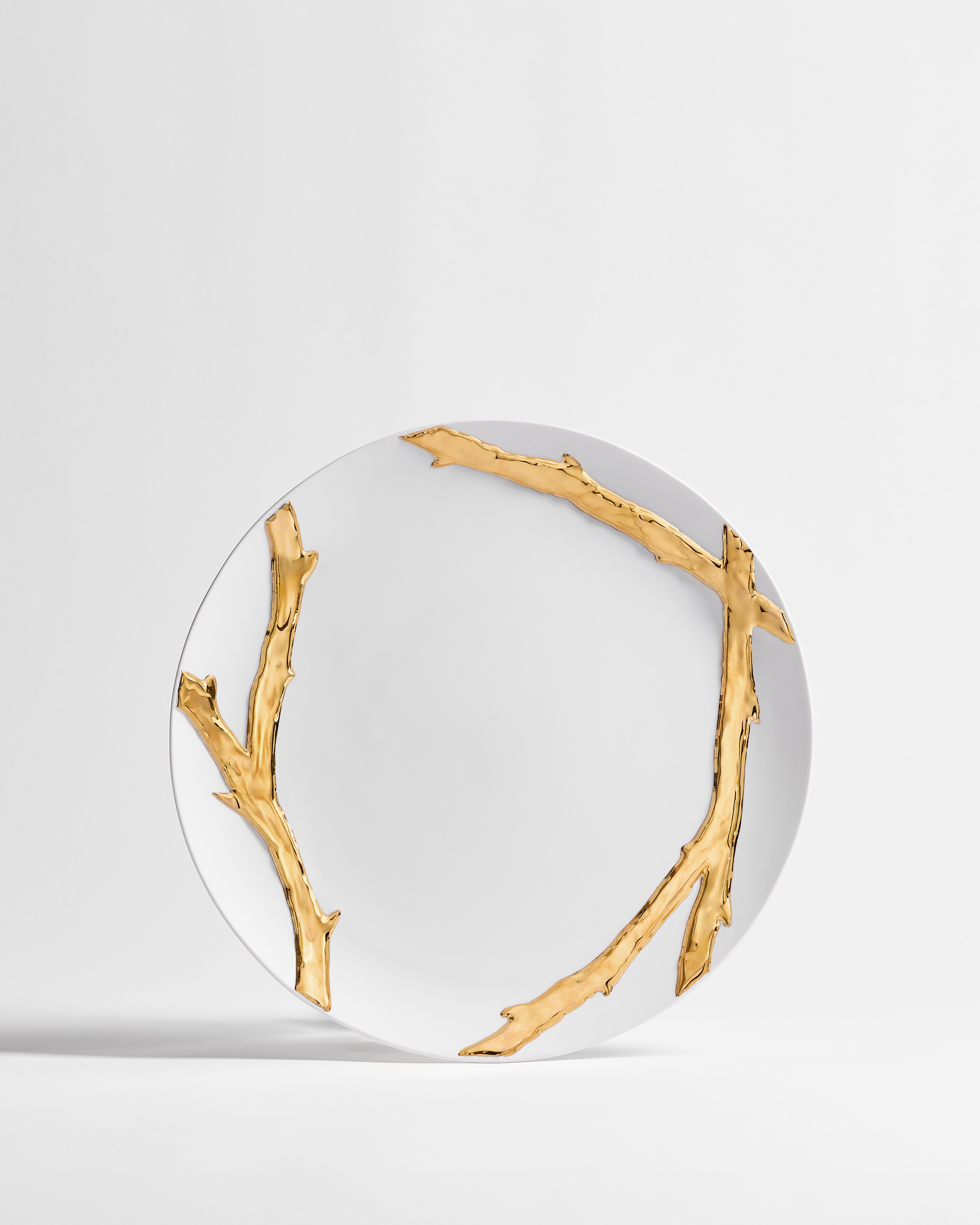 Decorative Plate White Porcelain with Bois de Rose Motif and 24-Carat Gold, Osanna Visconti for Dior E01