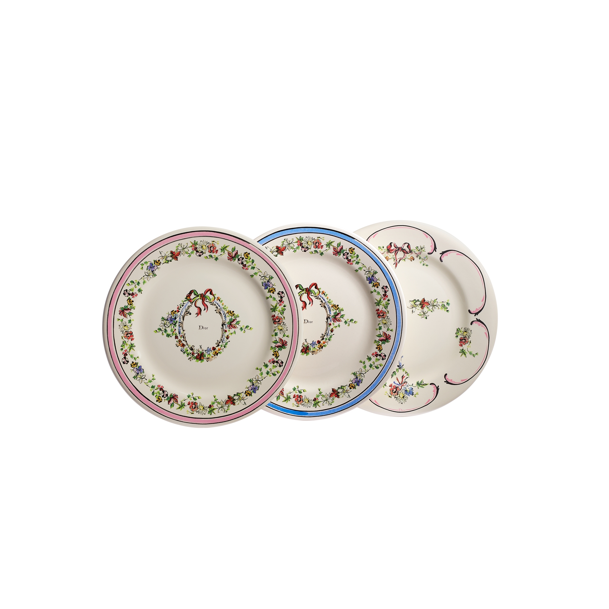 Set of Six Side Plates Ecru Ceramic with Multicolor Dior Arabesque