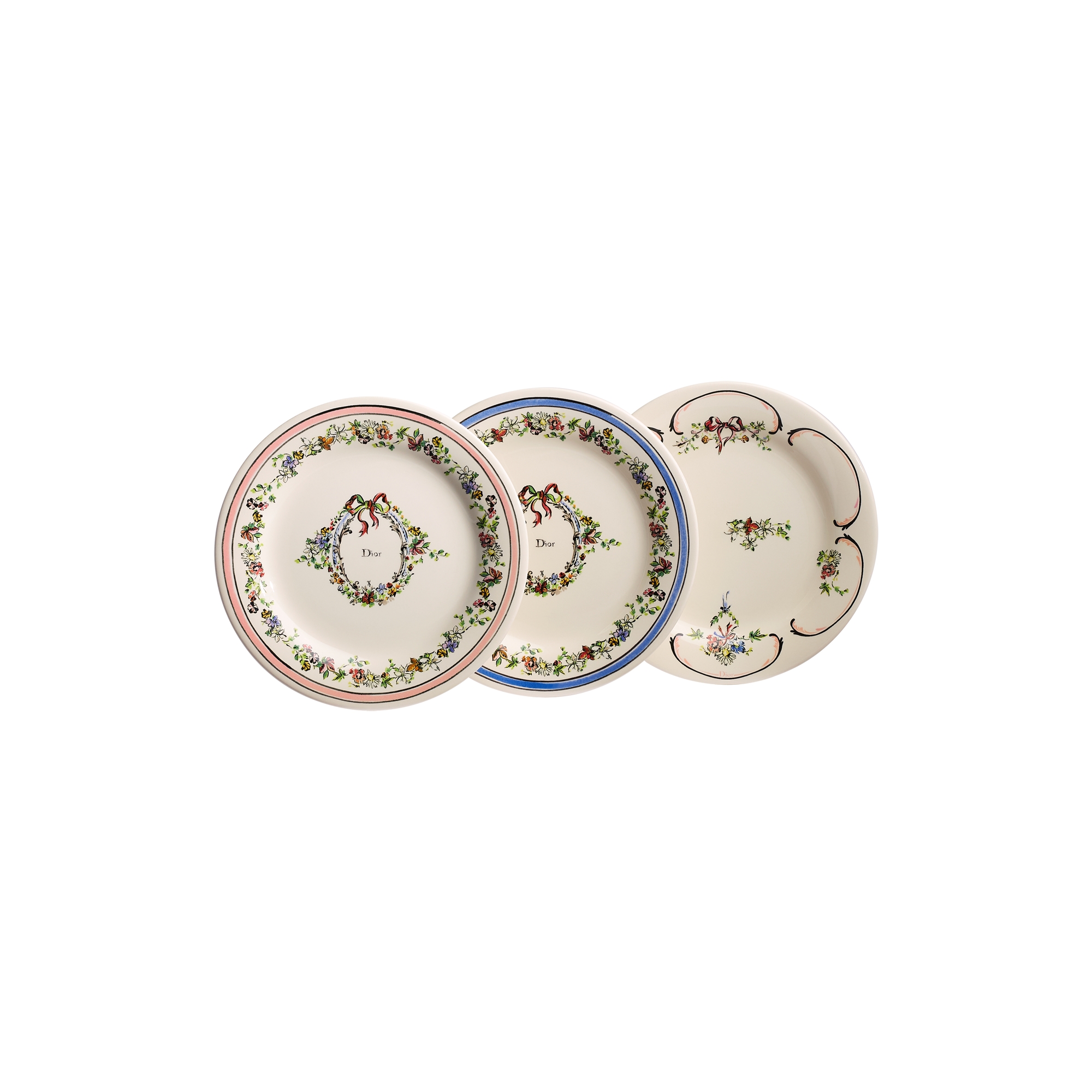 Set of Six Side Plates Ecru Ceramic with Multicolor Dior Arabesque