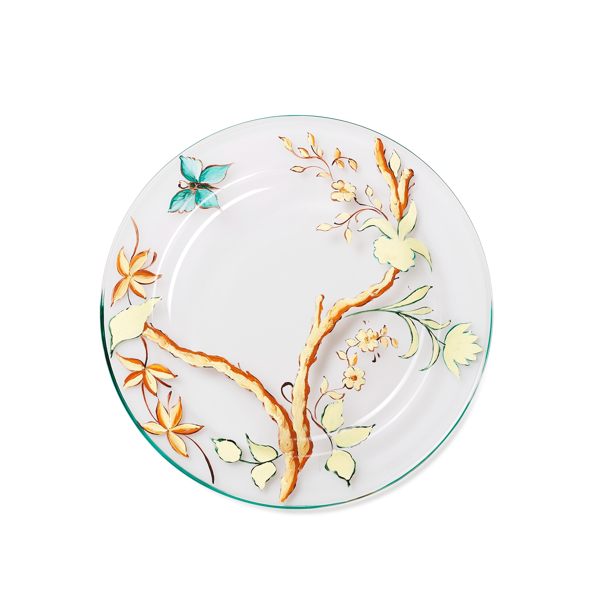 Dessert Plate Glass with Multicolor Floral Motif E08