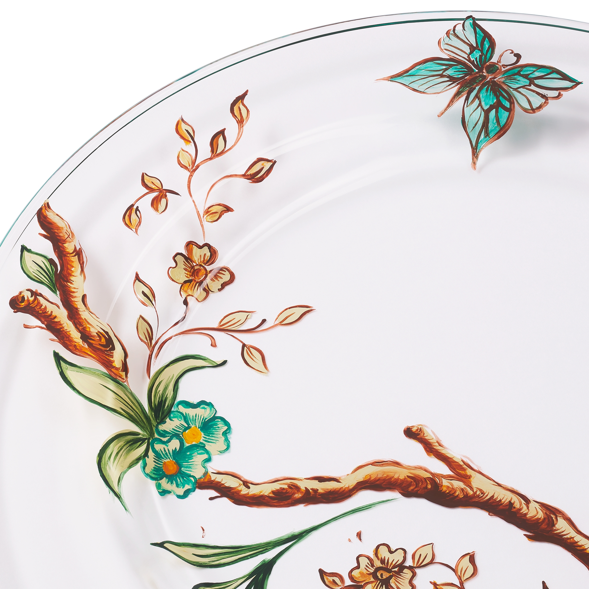 Dessert Plate Glass with Multicolor Floral Motif E09