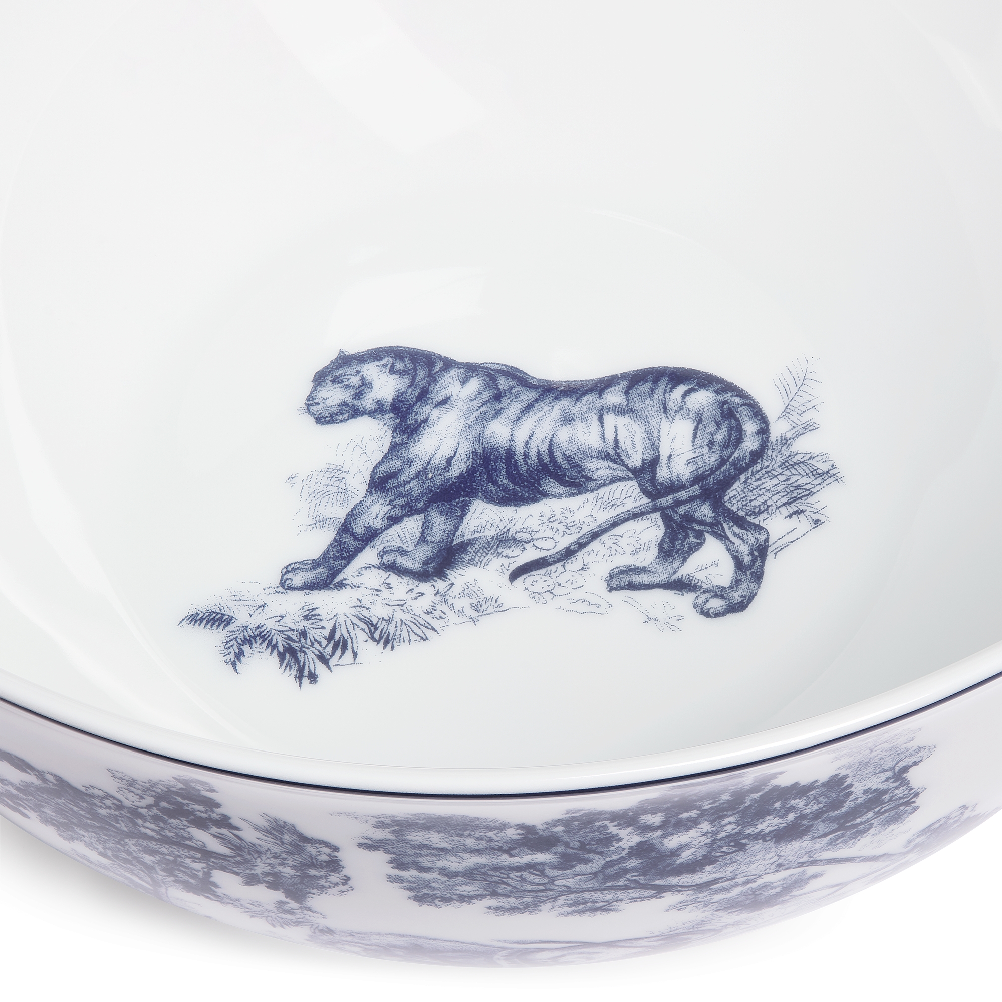 Noodle Bowl White Extra-Fine Limoges Porcelain with Blue Toile de Jouy Motif E09