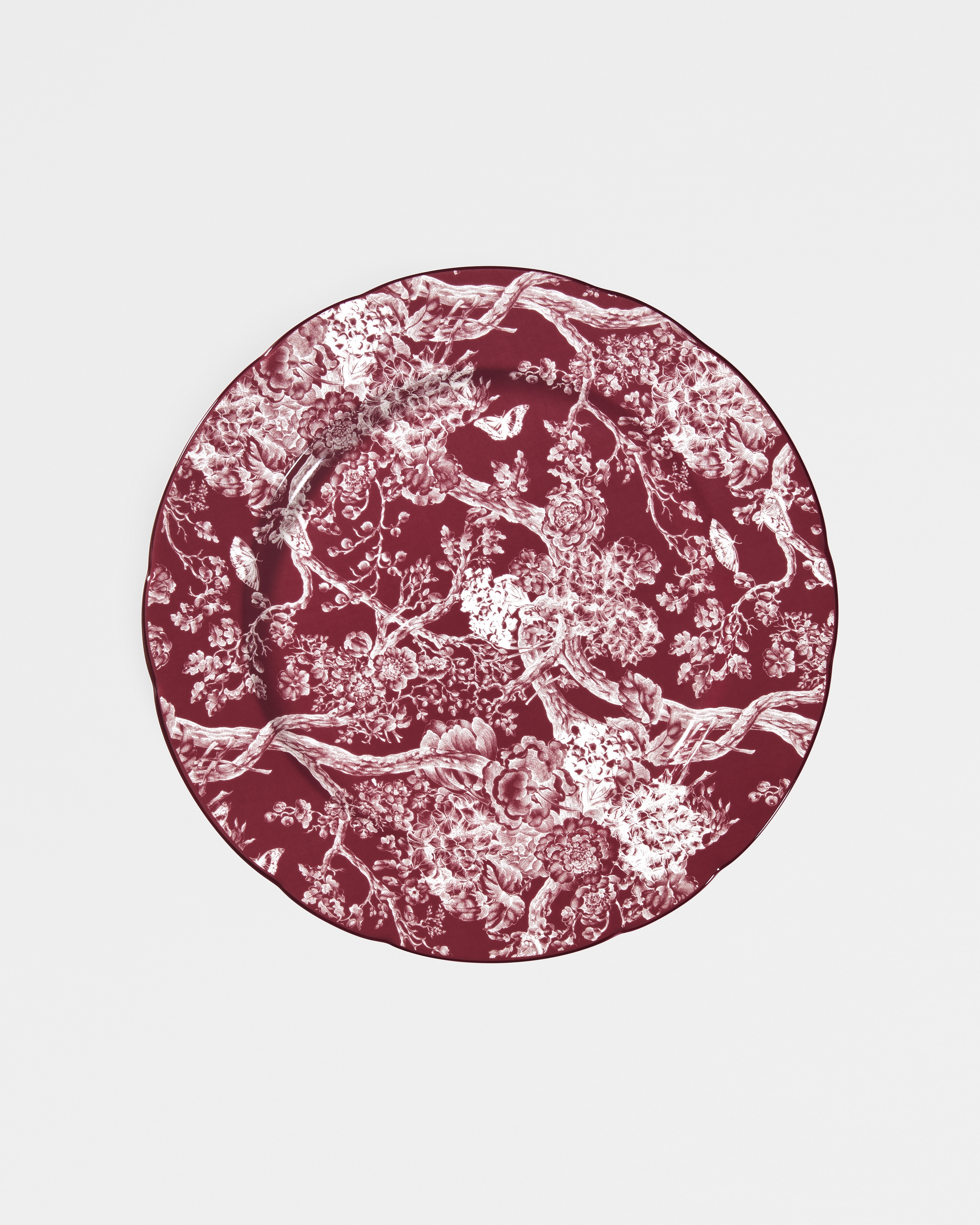 จานประดับ ลาย Toile de Jouy สีเบอร์กันดี E01