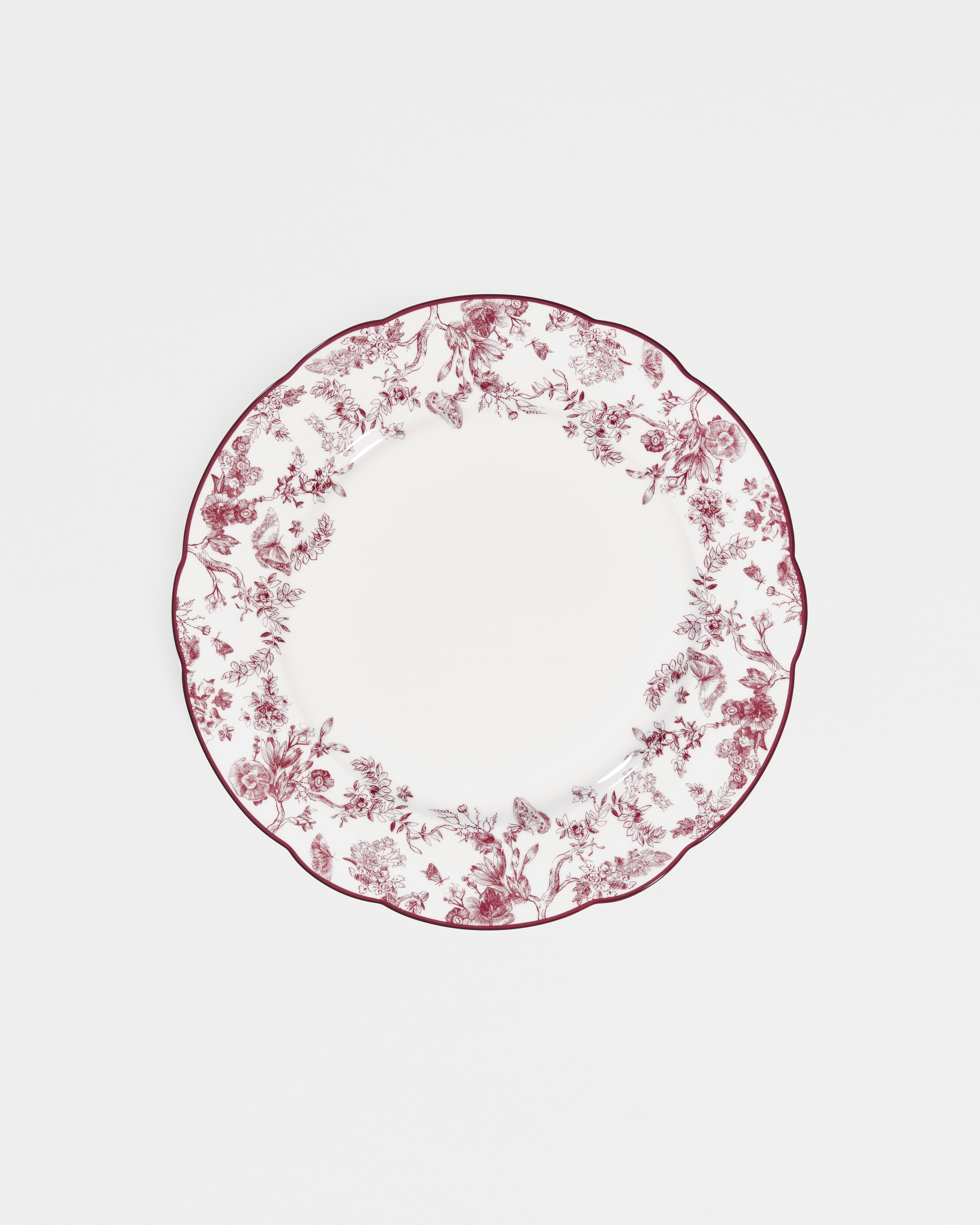 Piatto piano Toile de Jouy bordeaux E01