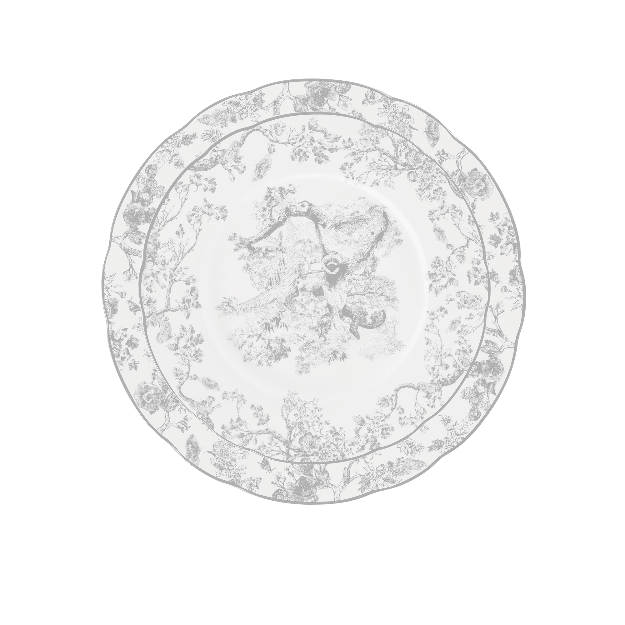 Dinerbord Grijs Toile de Jouy-motief E11
