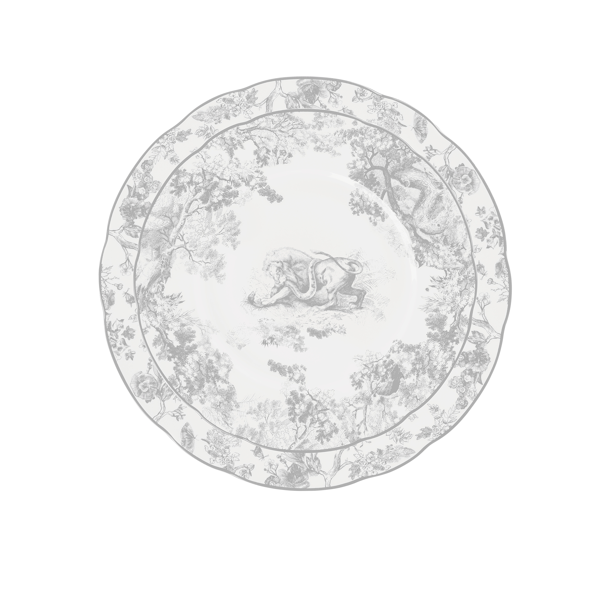 Dinerbord Grijs Toile de Jouy-motief E12