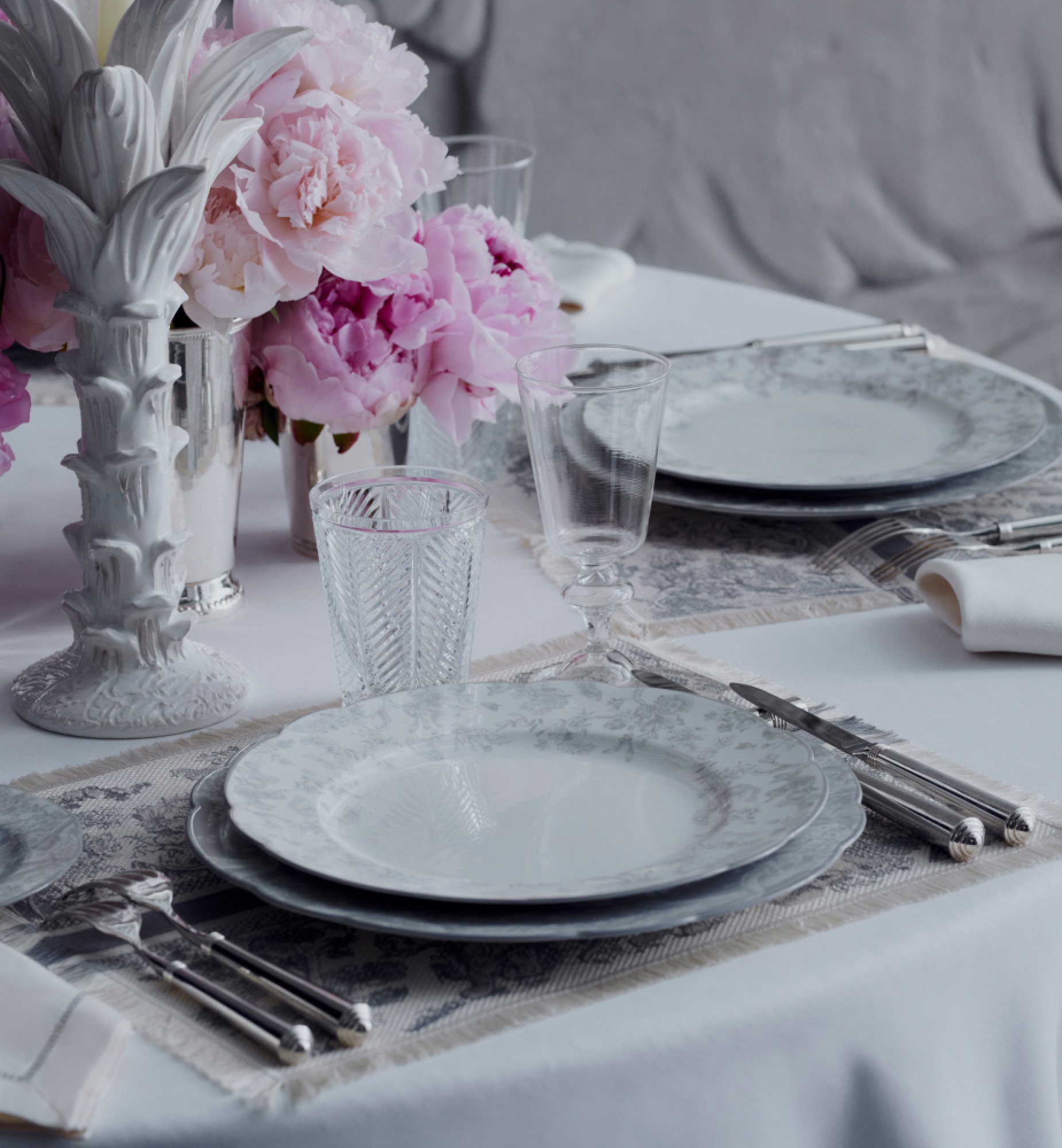 Dinerbord Grijs Toile de Jouy-motief E14