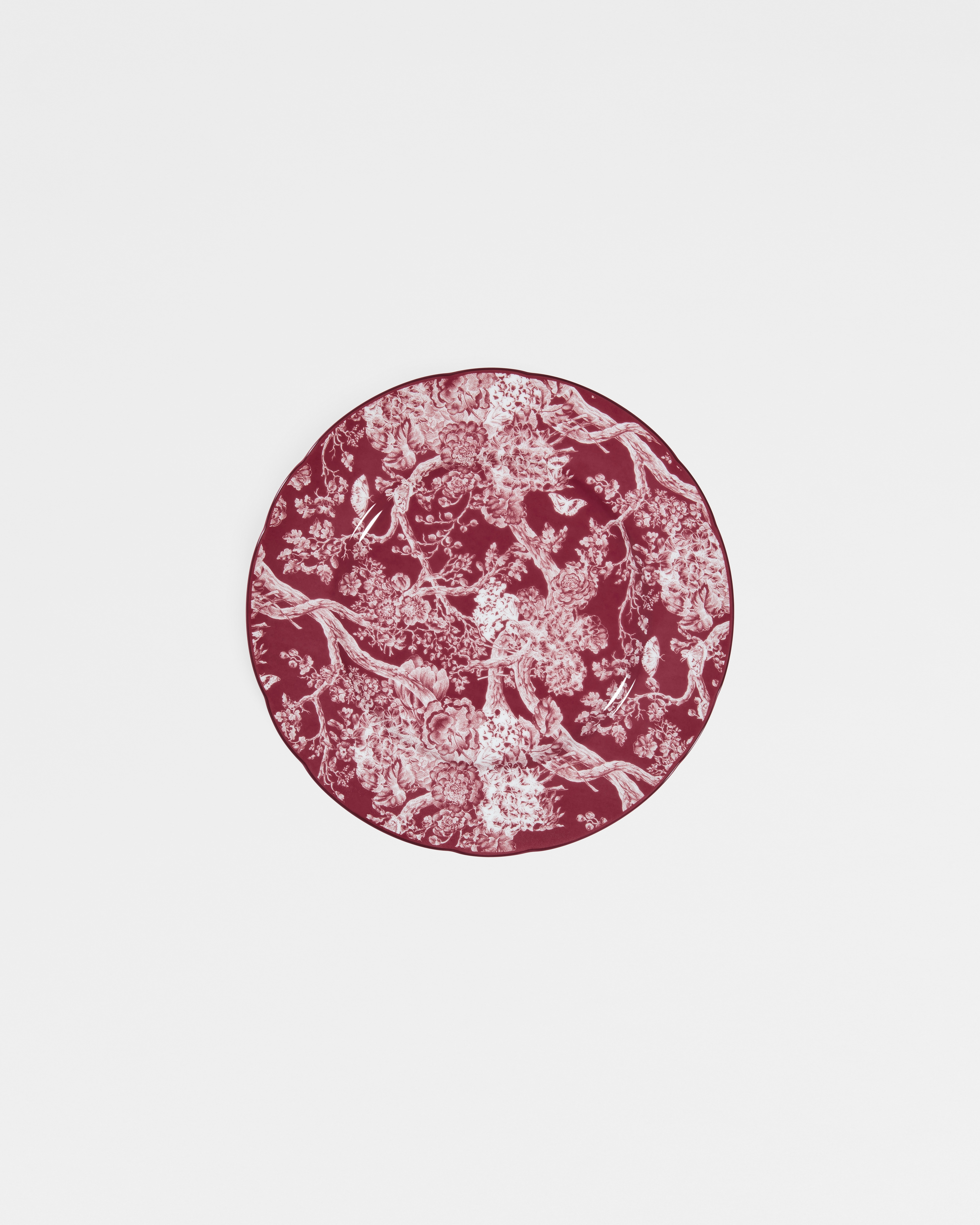 Piatto da dessert Motivo Toile de Jouy Hydrangea bordeaux E01