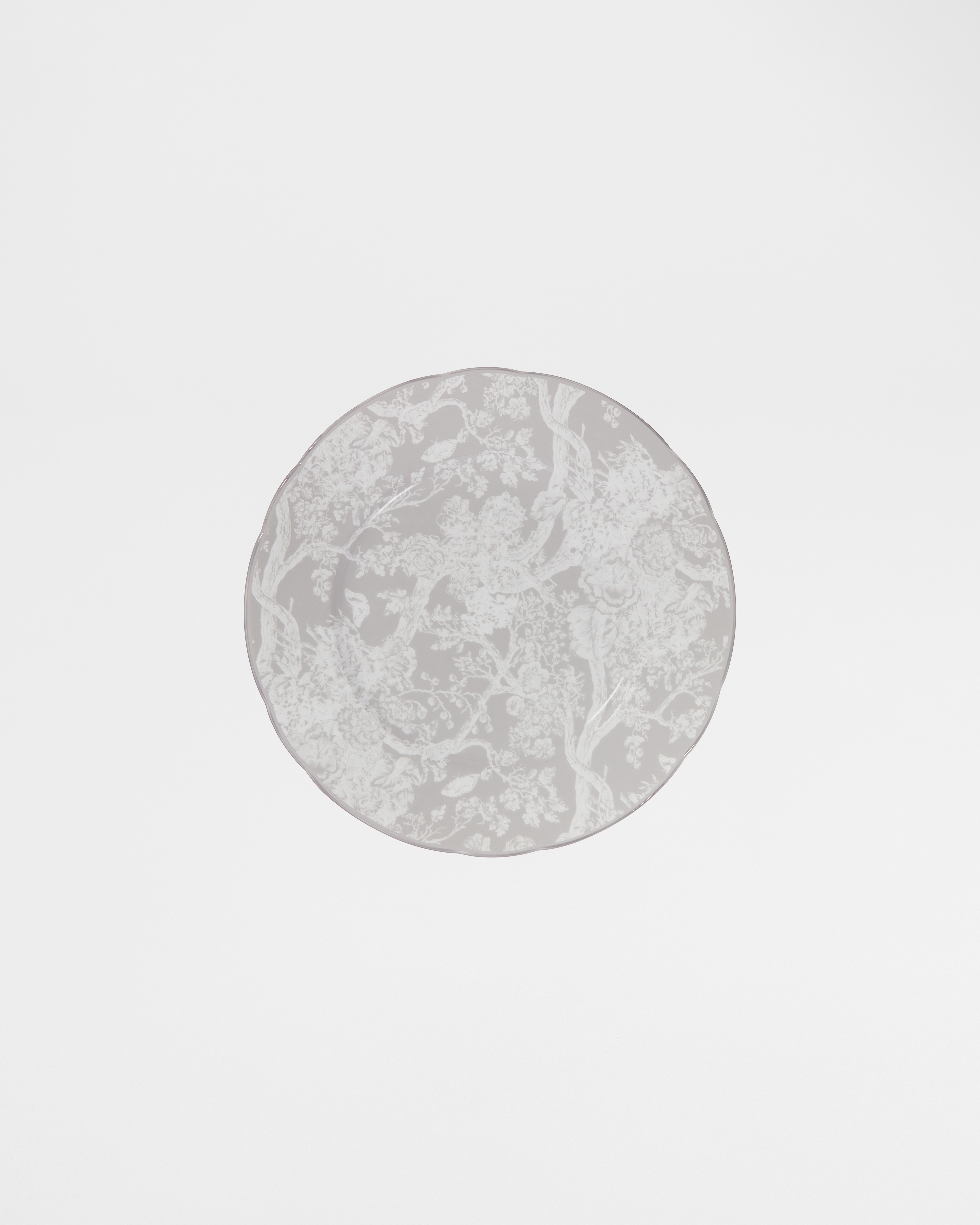 Piatto da dessert Motivo Toile de Jouy Hydrangea grigio E01
