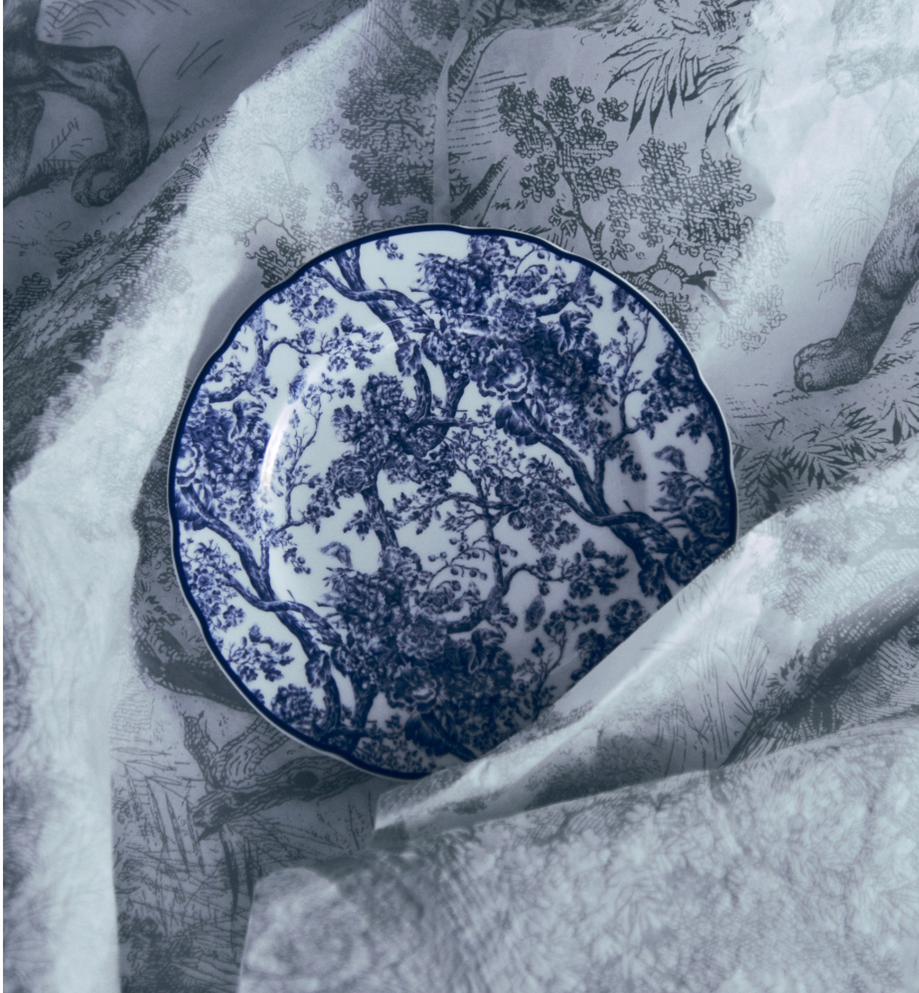 Bijbord Blauw Toile de Jouy-motief E12