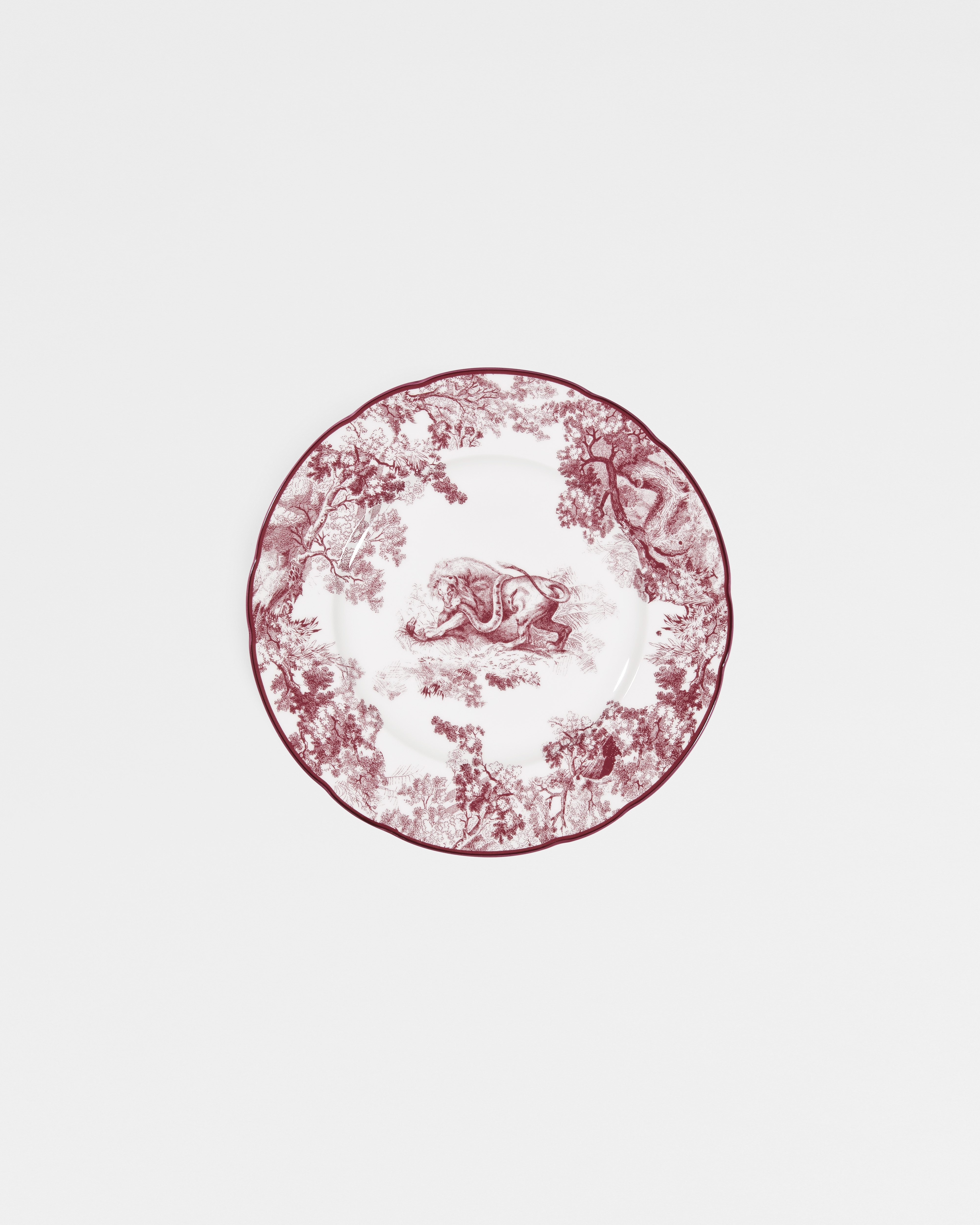 Dessert Plate Burgundy Toile de Jouy Lion E01