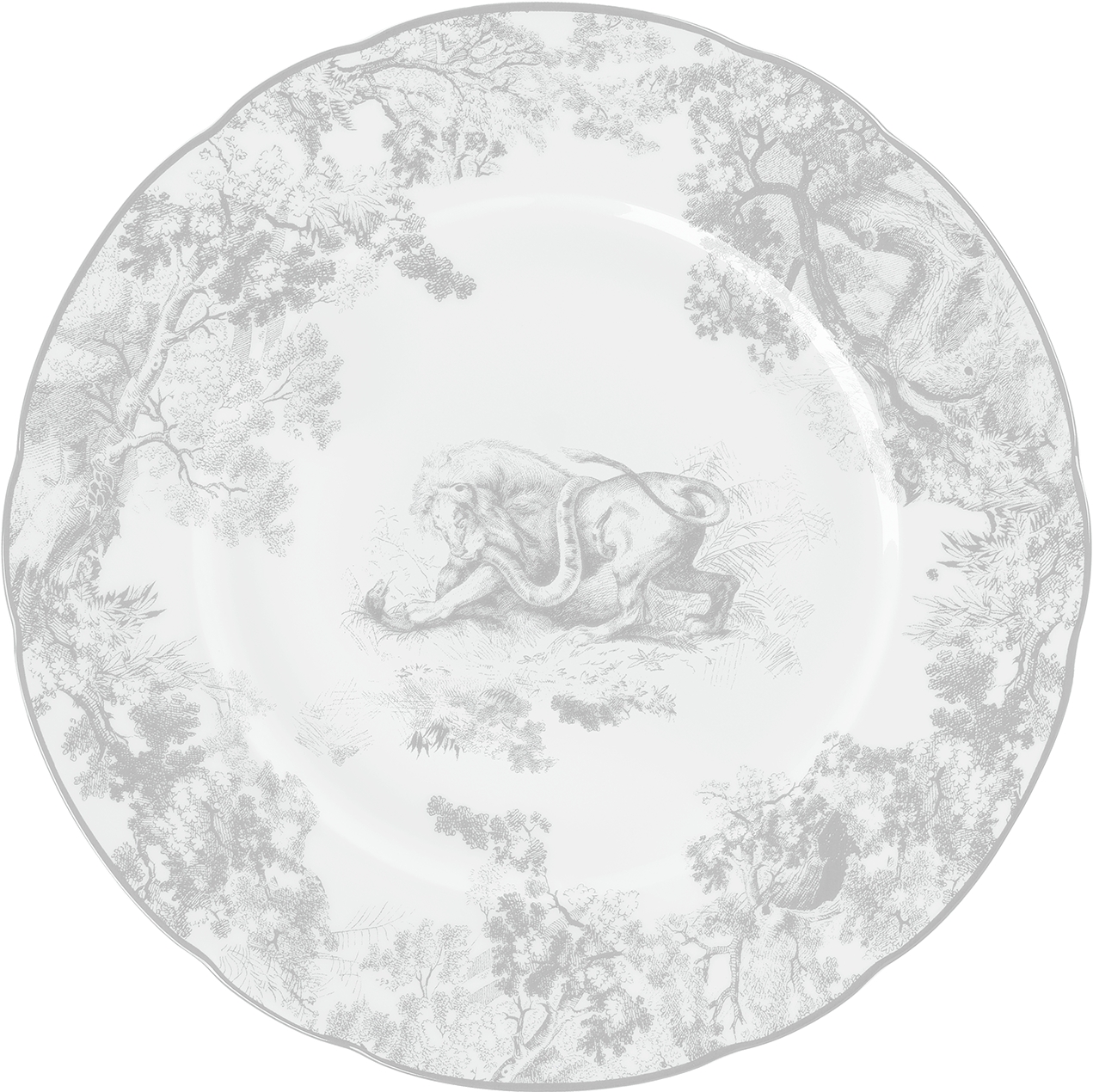 Dessert Plate Gray Toile de Jouy Lion