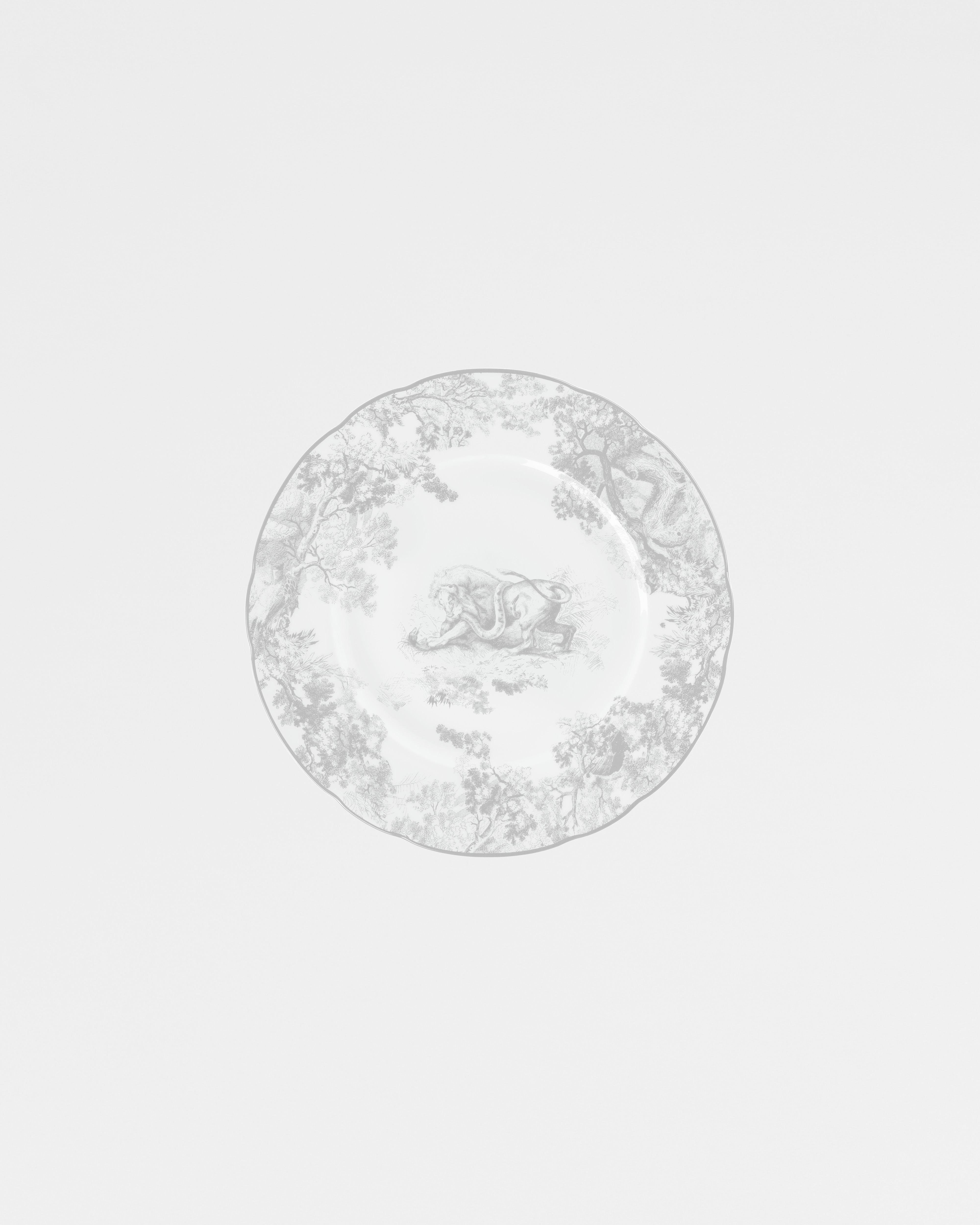 Assiette à dessert Toile de Jouy Lion, gris E01
