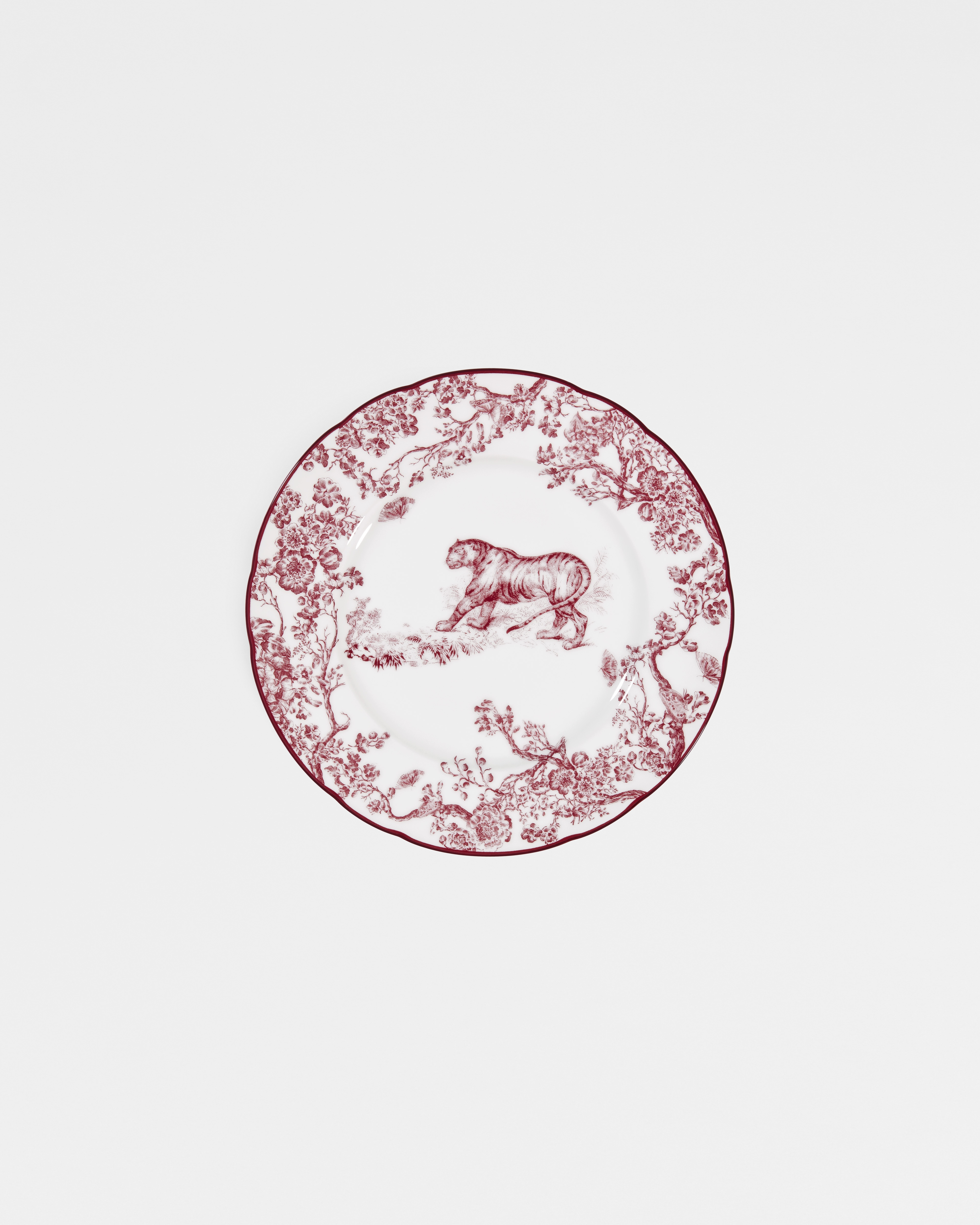 จานของหวาน ลาย Toile de Jouy Tiger สีเบอร์กันดี E01
