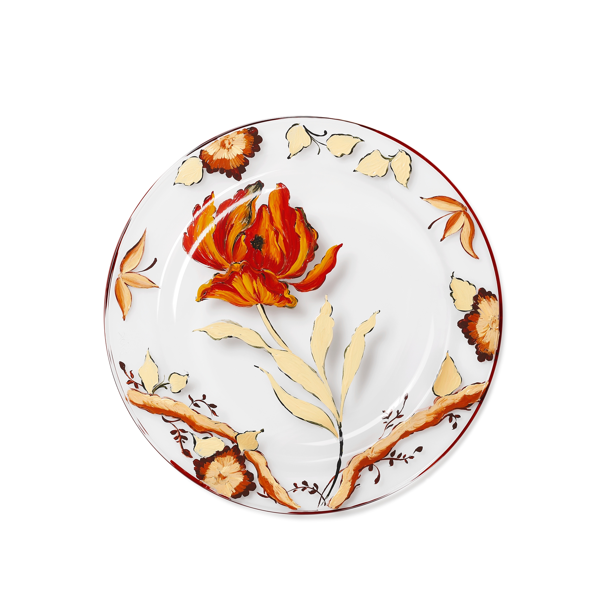 Dessert Plate Glass with Multicolor Floral Motif E08