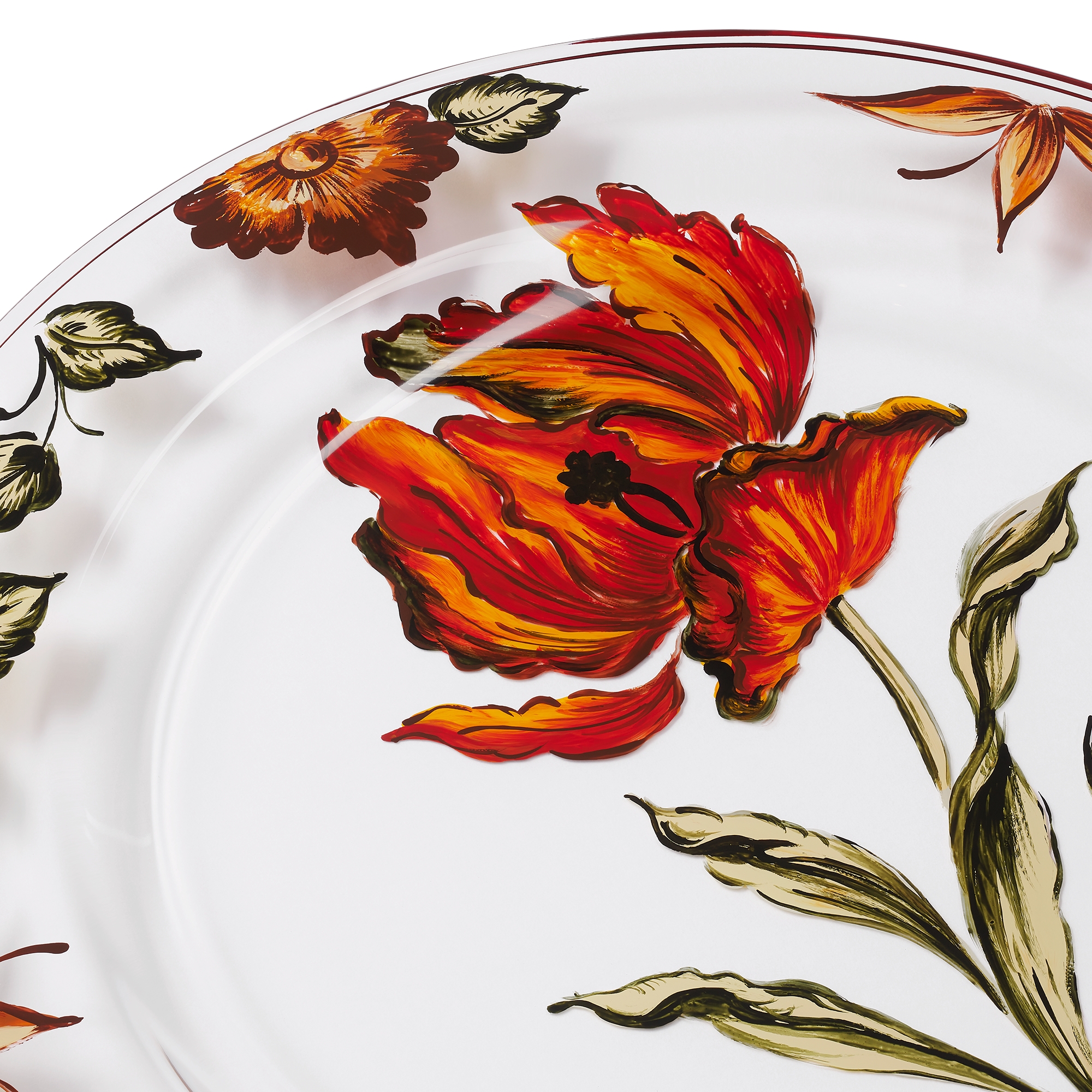 Dessert Plate Glass with Multicolor Floral Motif E09